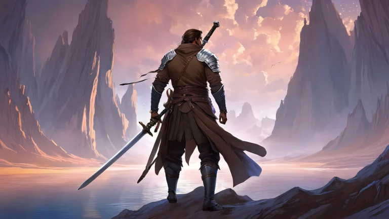 Men with swords standing on a perfectly clean vast pure void, suitable for desktop/pc backgrounds.