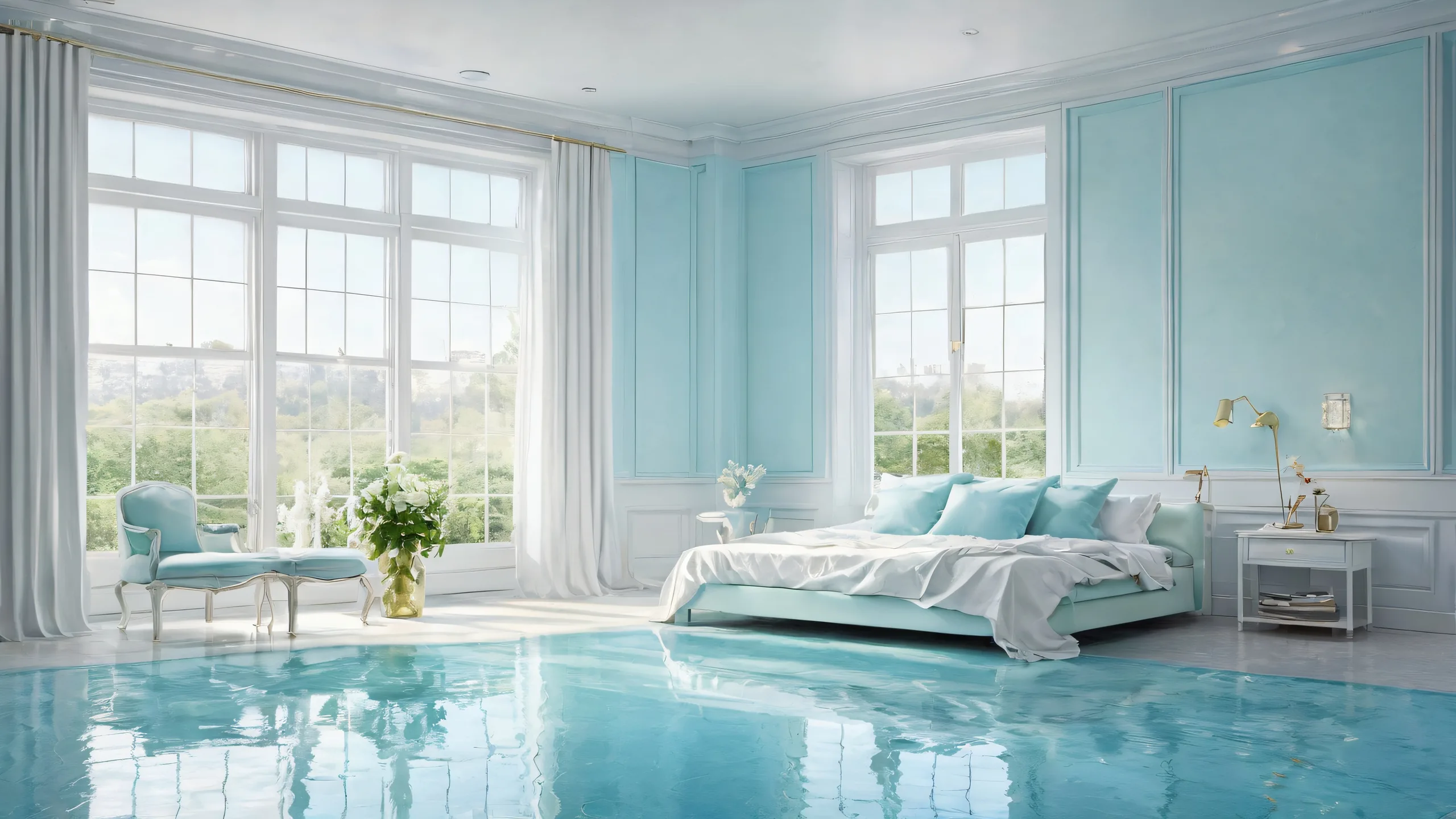 Ditto waiting in a dimly lit room with rain outside and a single tear flowing down his eye, suitable for desktop/pc backgrounds.