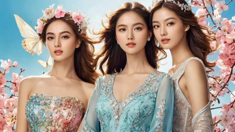 A stunning desktop wallpaper of three women in a vast pure void, perfect for PC and Desktop use.