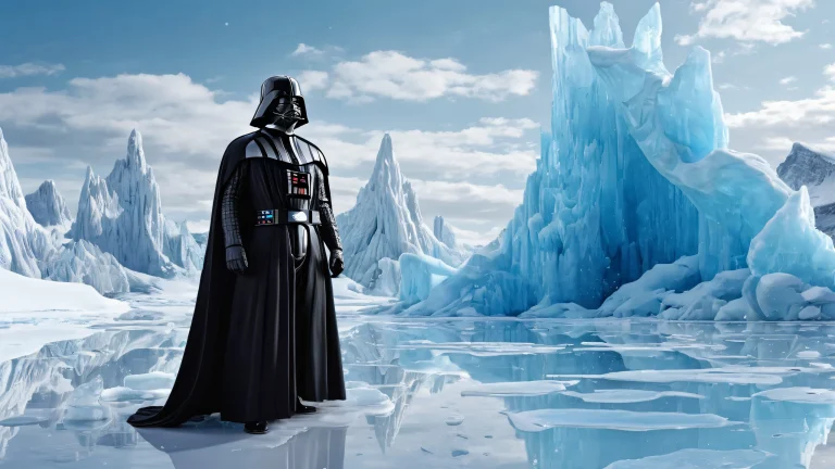 Darth Vader in a serene and icy frozen environment, suitable for desktop/PC backgrounds.