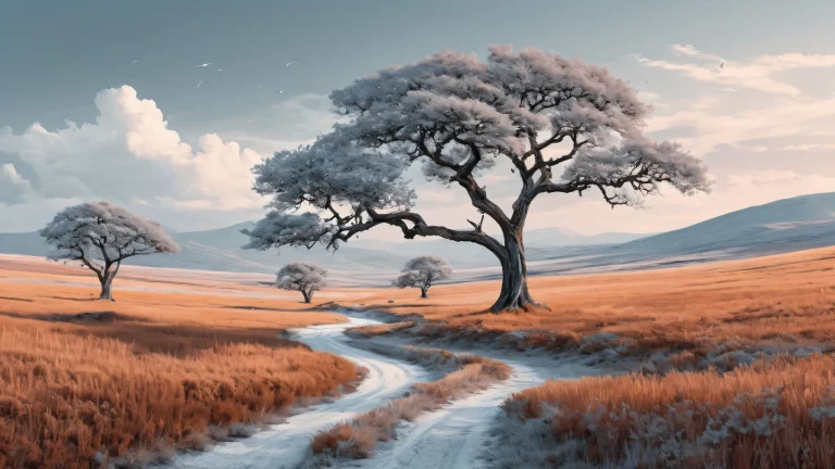 A desolate field with skeletal trees against a pale sky, デスクトップ/PCに最適.