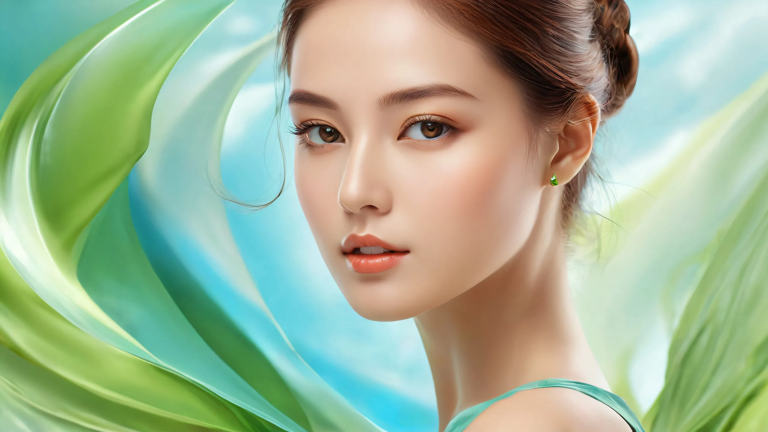 A serene desktop wallpaper featuring a woman in a vast pure void, perfect for your computer or PC.