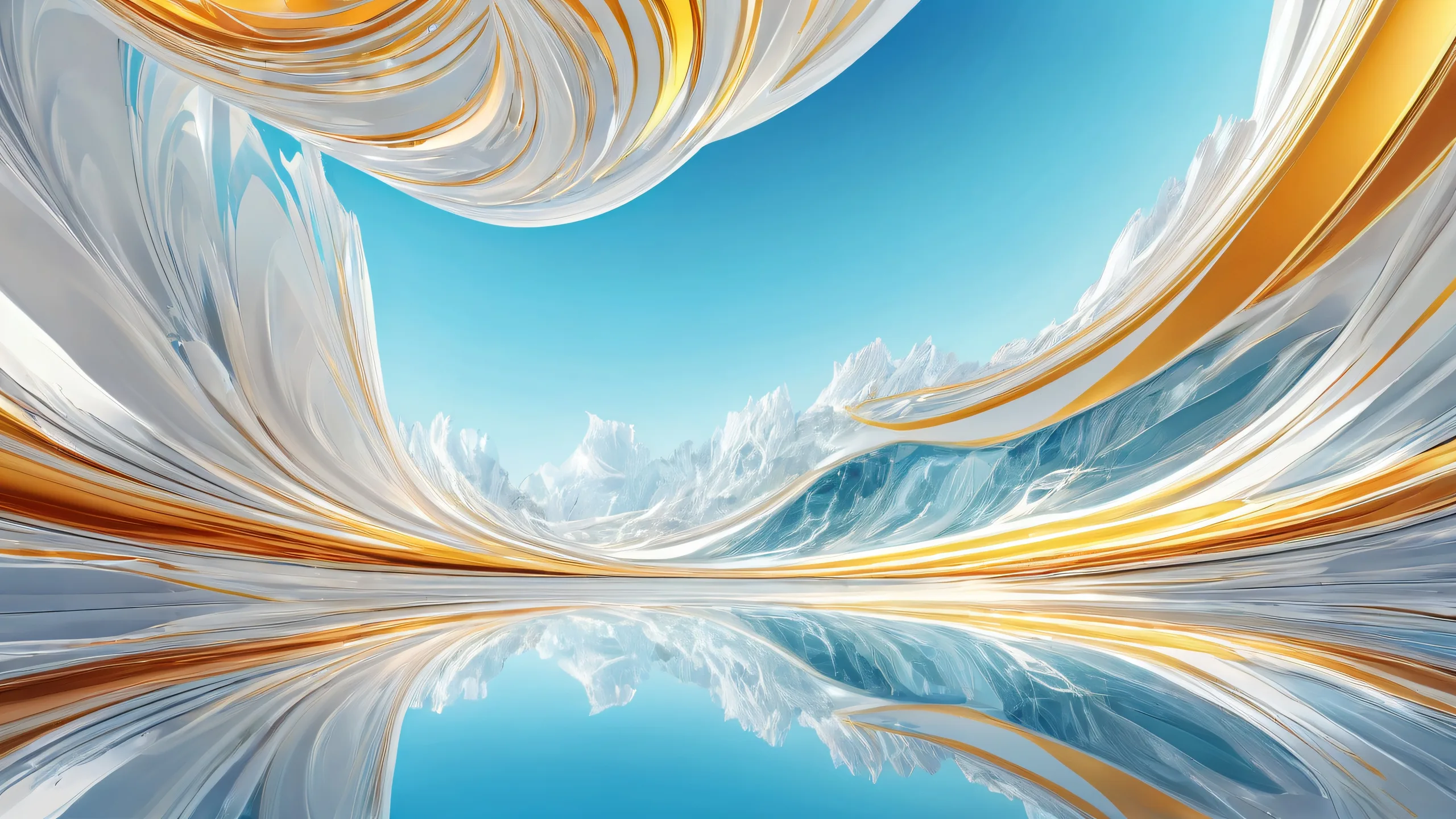 Breathtaking desktop wallpaper of pure void with radiant colors and ray-traced reflections for a Desktop/PC.