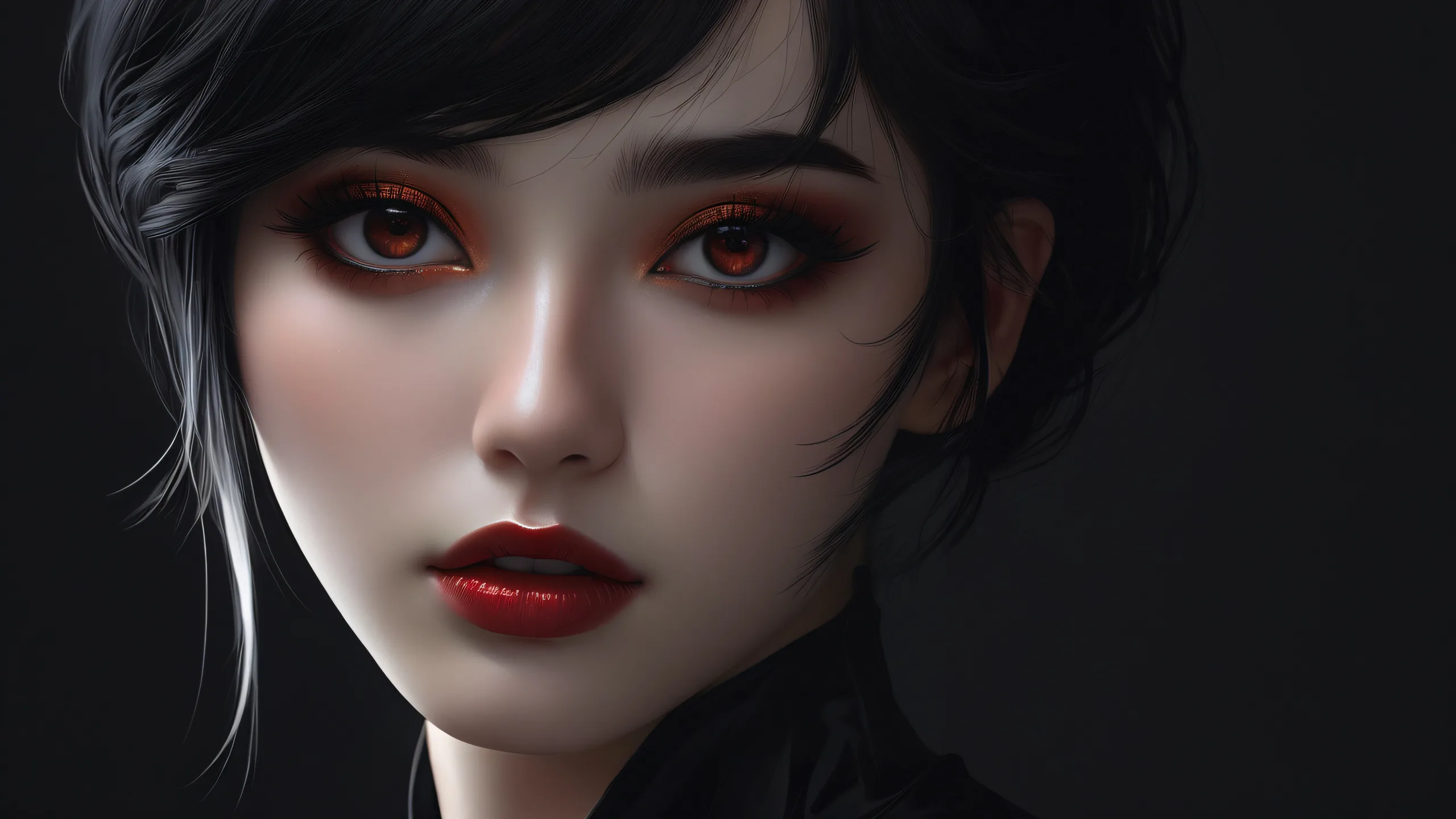 Ethereal Vastness Unveiled Aesthetic PC Wallpaper Beautiful face amidst a vast pure void, perfect for your desktop/pc