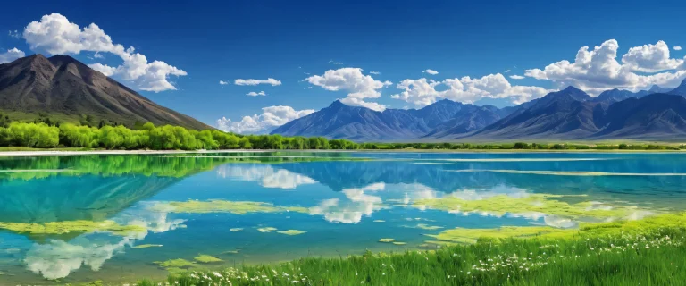 A breathtaking desktop wallpaper of Flat Salt Lake at springtime, showcasing vibrant green foliage and deep night, ideal for Desktop/PC.