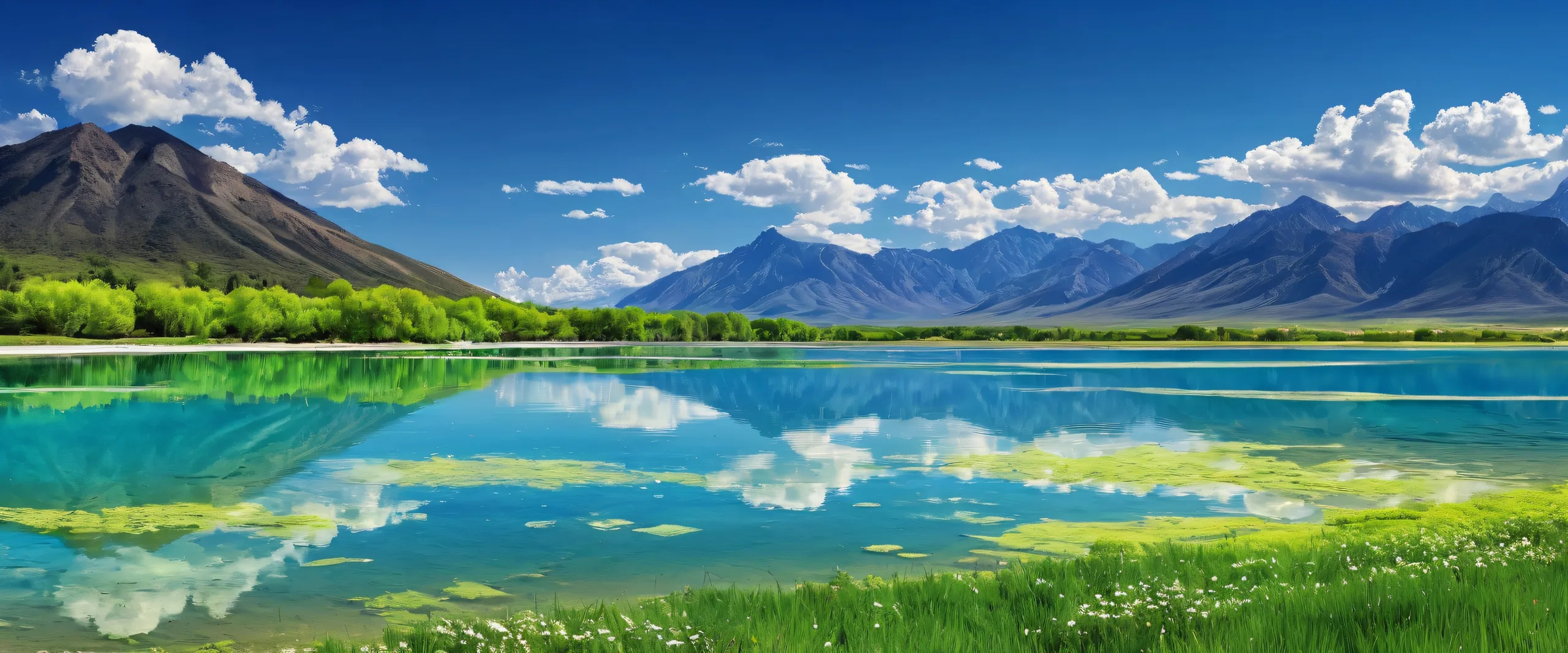 A breathtaking desktop wallpaper of Flat Salt Lake at springtime, showcasing vibrant green foliage and deep night, ideal for Desktop/PC.
