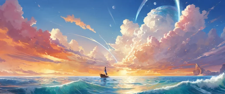 A breathtaking desktop image of a girl's victory celebration on a pure void background with radiant colors and ray traced reflections, perfect for PC or Desktop.