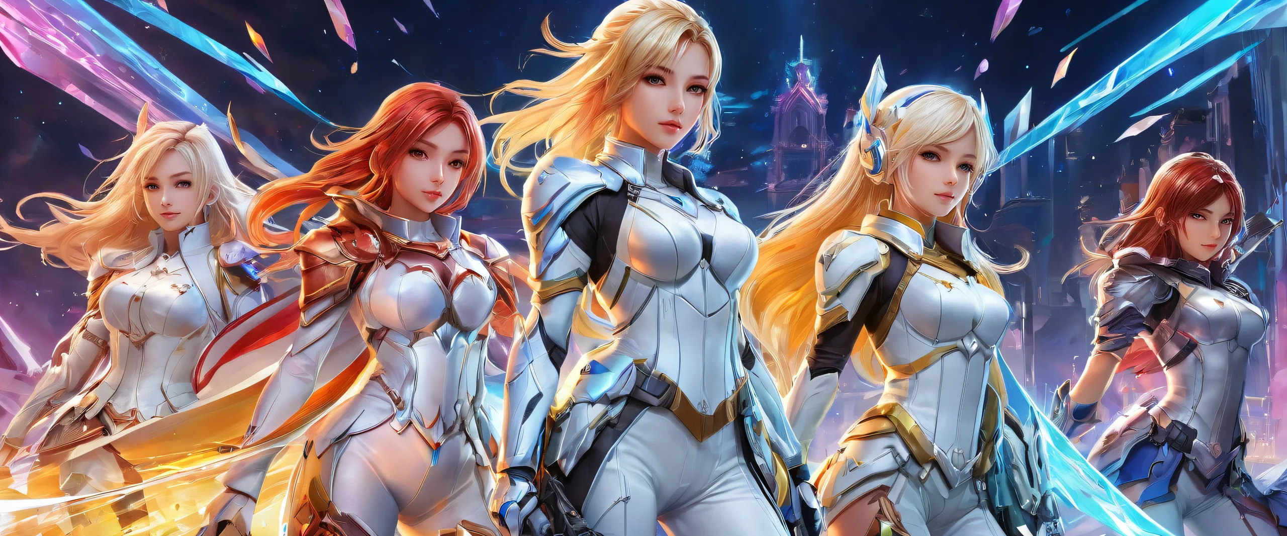 A breathtaking desktop image of video game girls set against a pure void background for Desktop/PC use.
