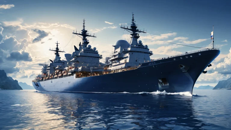 Desktop/PC wallpaper featuring a majestic ship in a navy blue void with ethereal lighting and stunning visual impact.