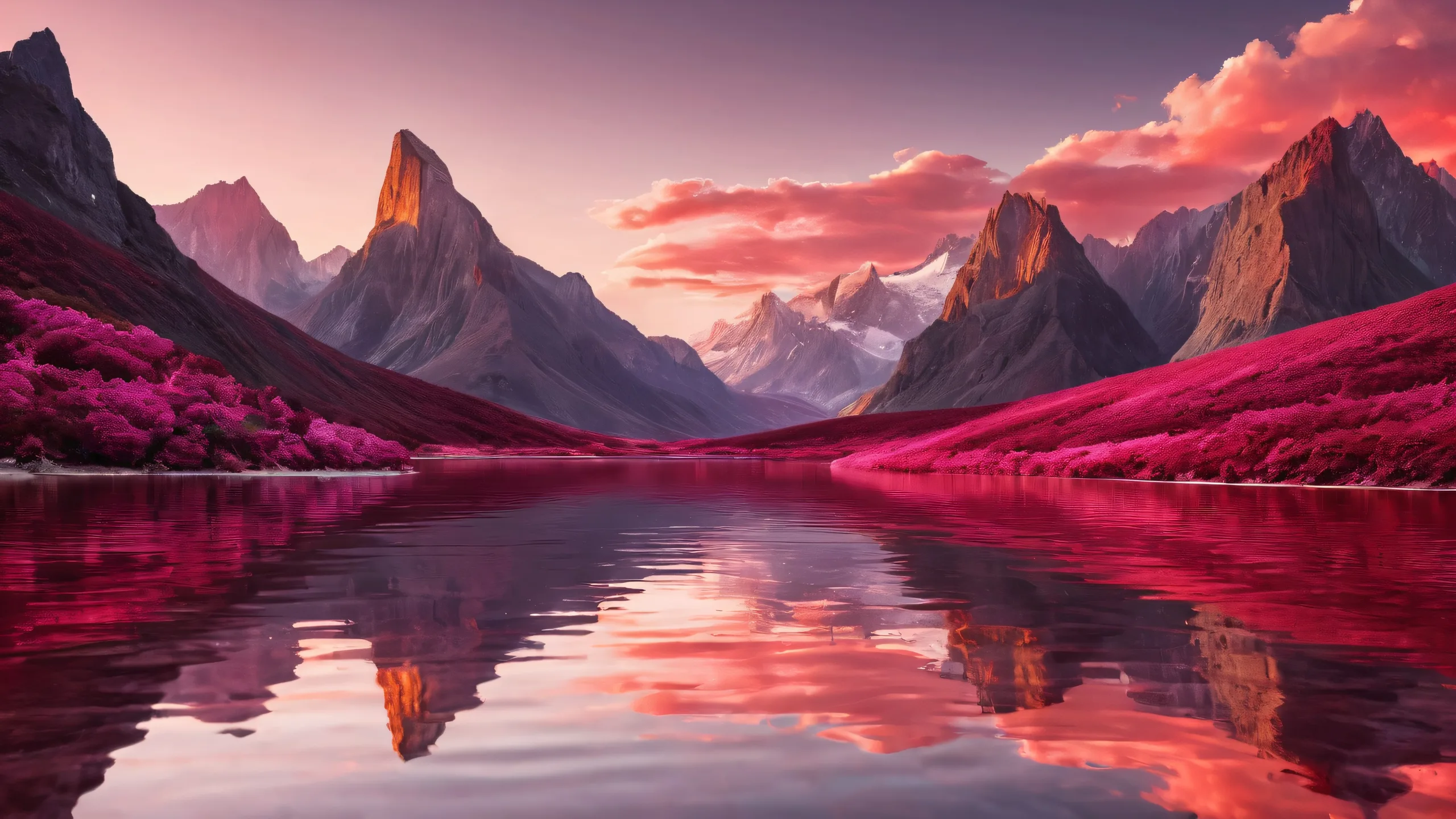 A stunning maroon void desktop wallpaper for PC and Desktop, featuring ethereal lighting and ray traced reflections.