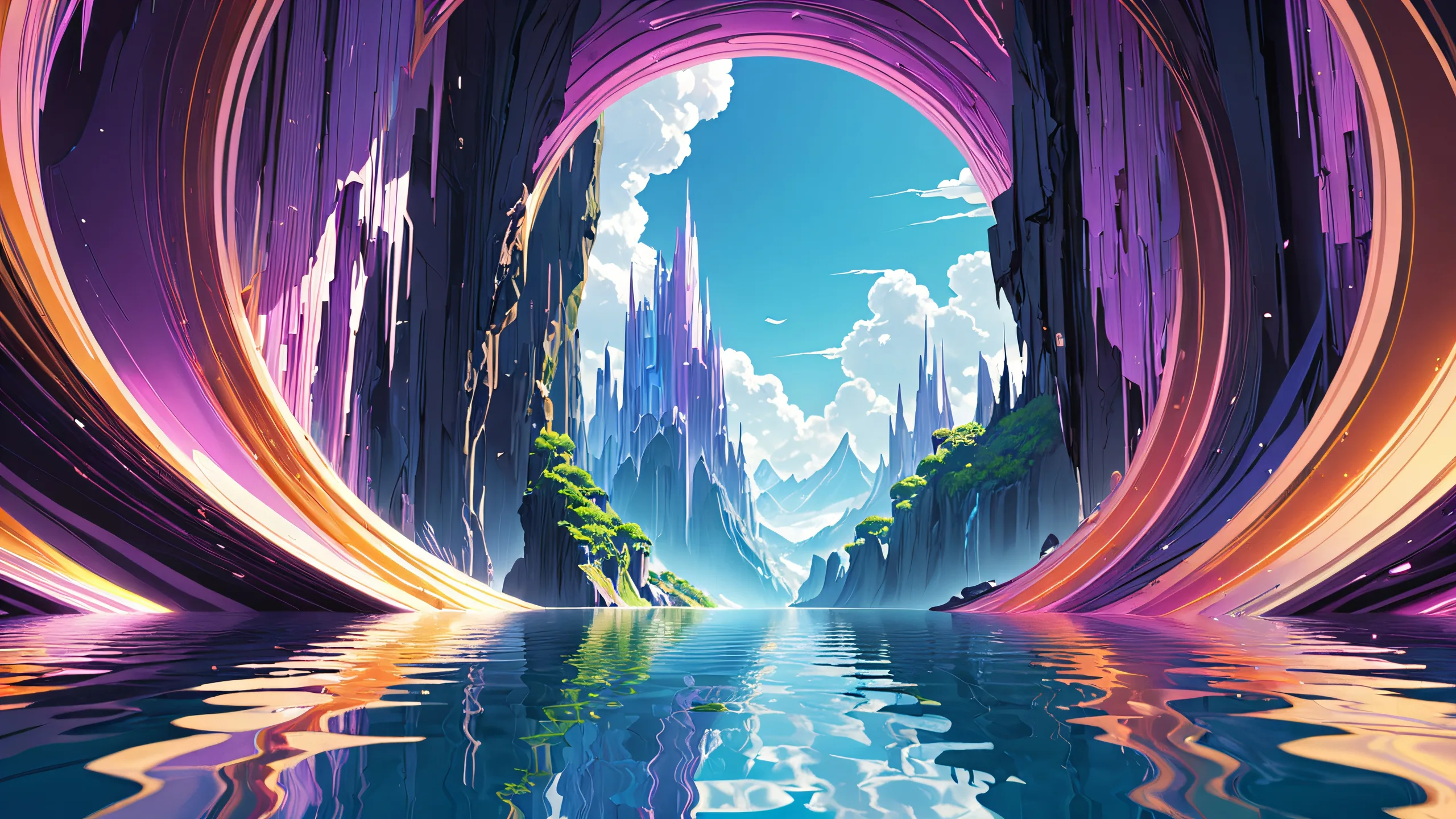 Centered void with radiant lighting and reflections on a desktop/pc.