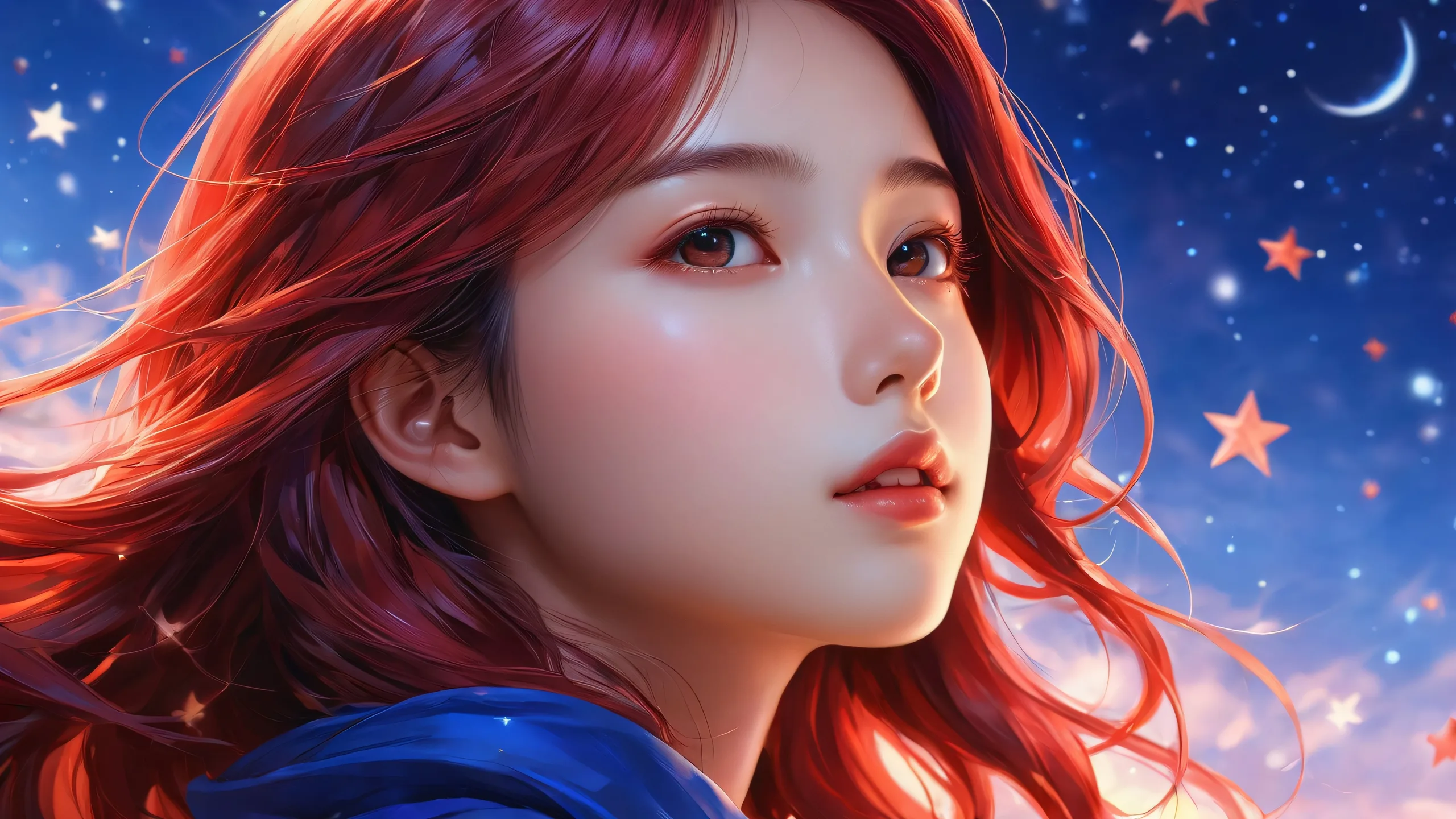 A stunning anime-inspired desktop scene featuring a girl in a vast, pure void with subtle stars and radiant colors.