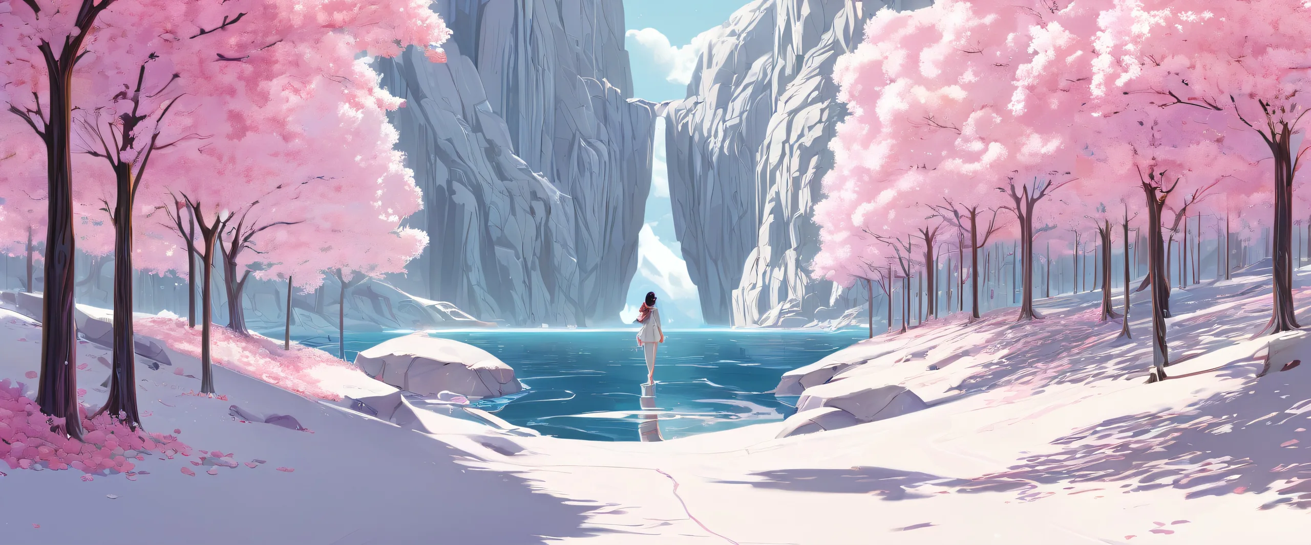 Epic Ethereal Void Beauty Desktop Wallpaper A girl standing in a vast pure void with extreme depth of field and ethereal lighting, perfect for desktop/pc
