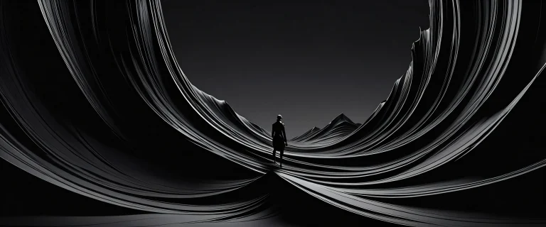 Abstract desktop wallpaper featuring a serene void with figures in deep space. Suitable for PC or Desktop.