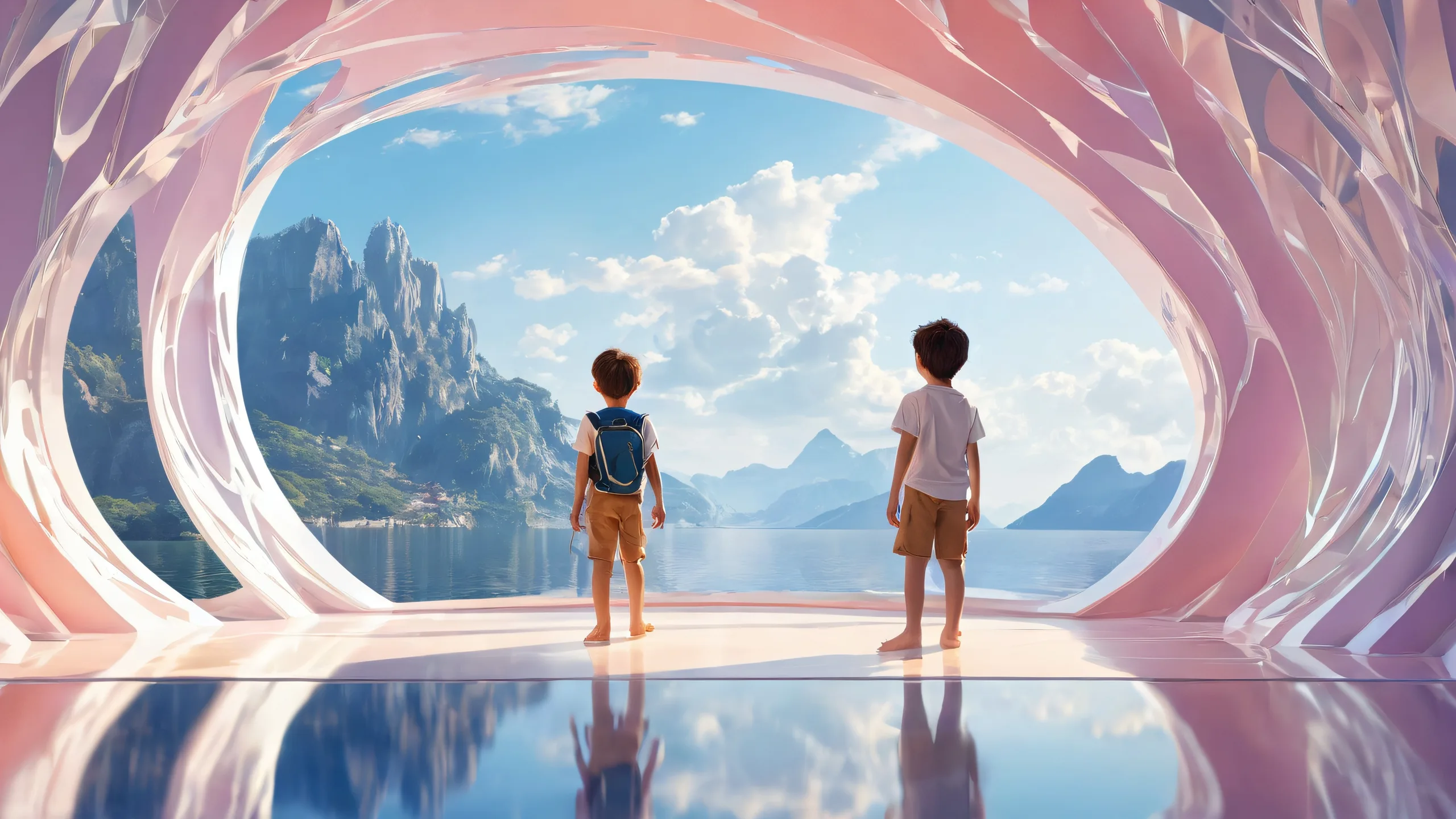 A beautifully rendered desktop background of a boy in a vast pure void with extreme depth of field, perfect for use on Desktop/PC.