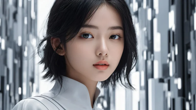 Girl floating in a vast, dark, and serene void on Desktop/PC, with radiant lighting and stunning details