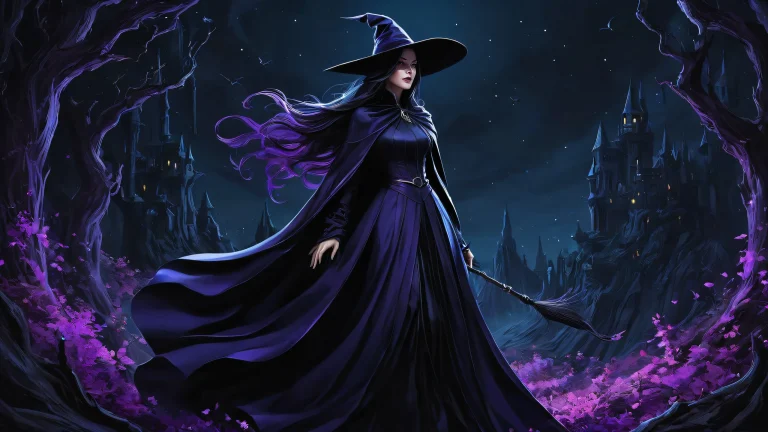 A witch stands at the edge of a vast, pure void on your desktop or PC.