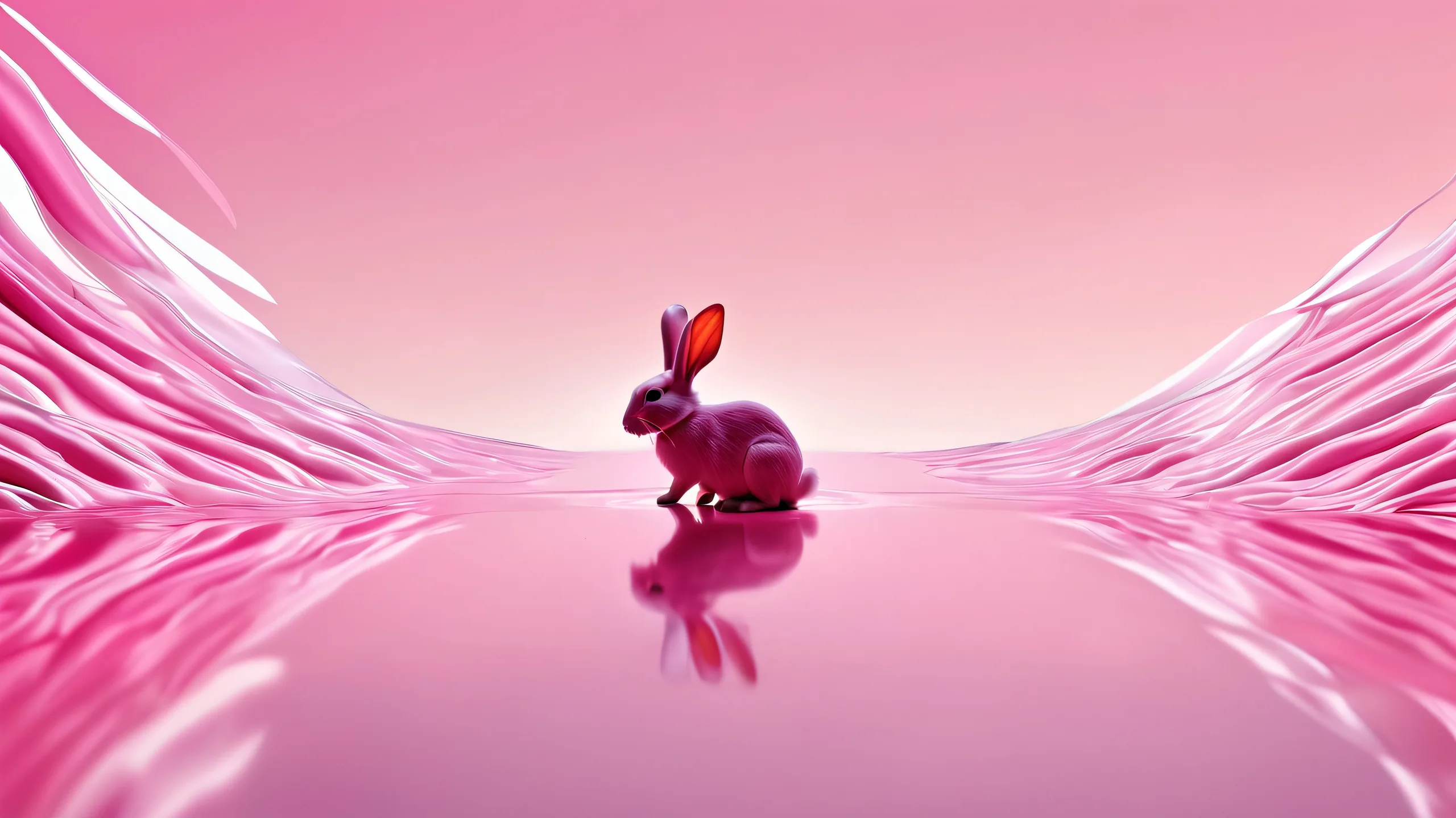 A stunning desktop scene featuring a rabbit in a vast, pure void with radiant lighting and ray traced reflections.
