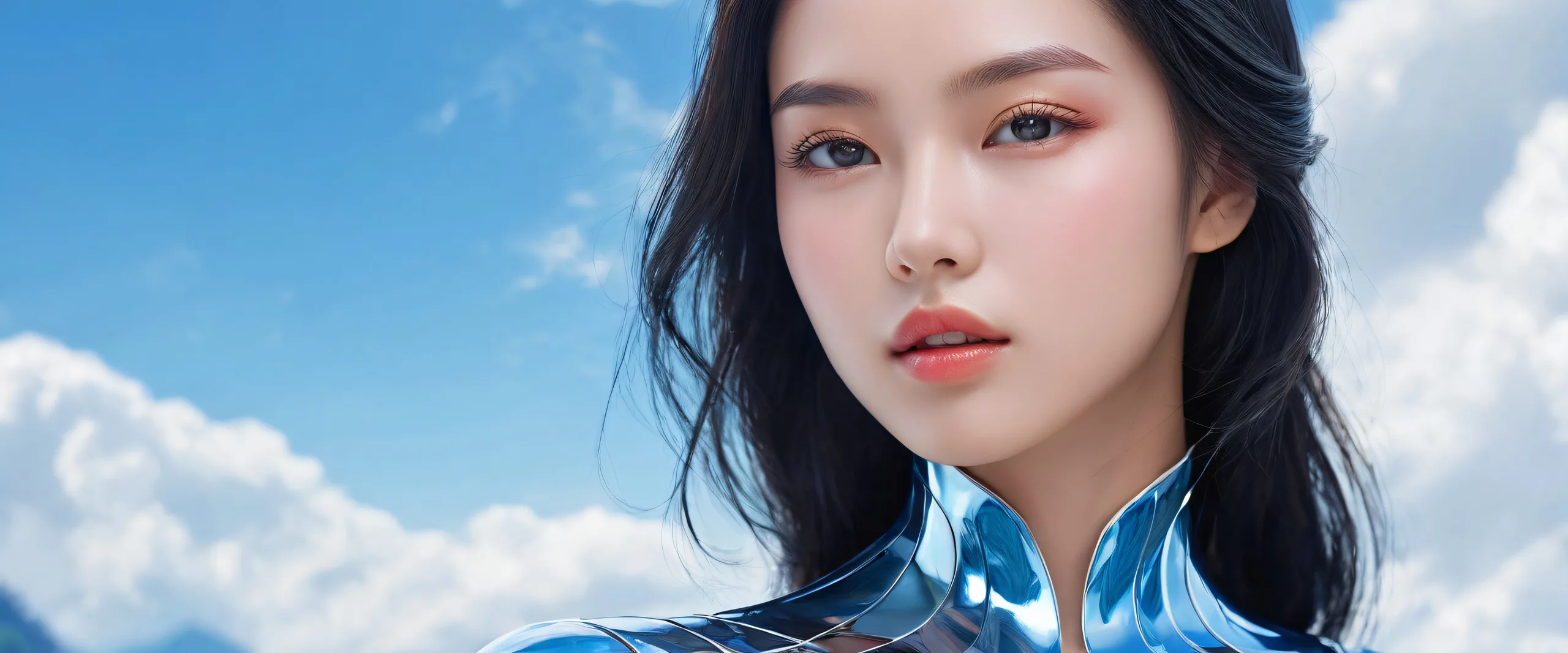 A radiant female character stands out against a perfectly clean vast pure void on a desktop/pc, with extreme depth of field and award-winning digital art.