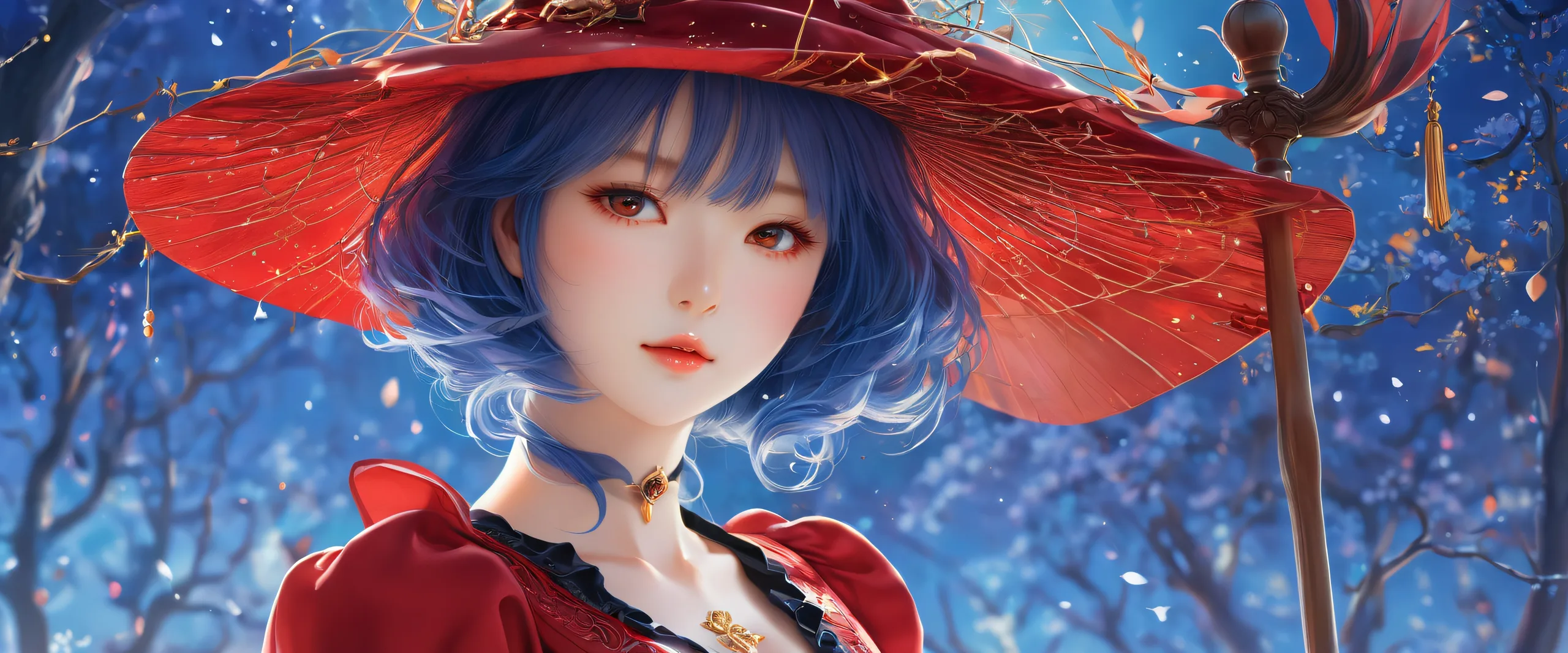 Ultra HD Ethereal Void Encounter Wallpaper Witch Aozaki Aoko desktop wallpaper with a pure void background and extreme depth of field for PC or Desktop use.