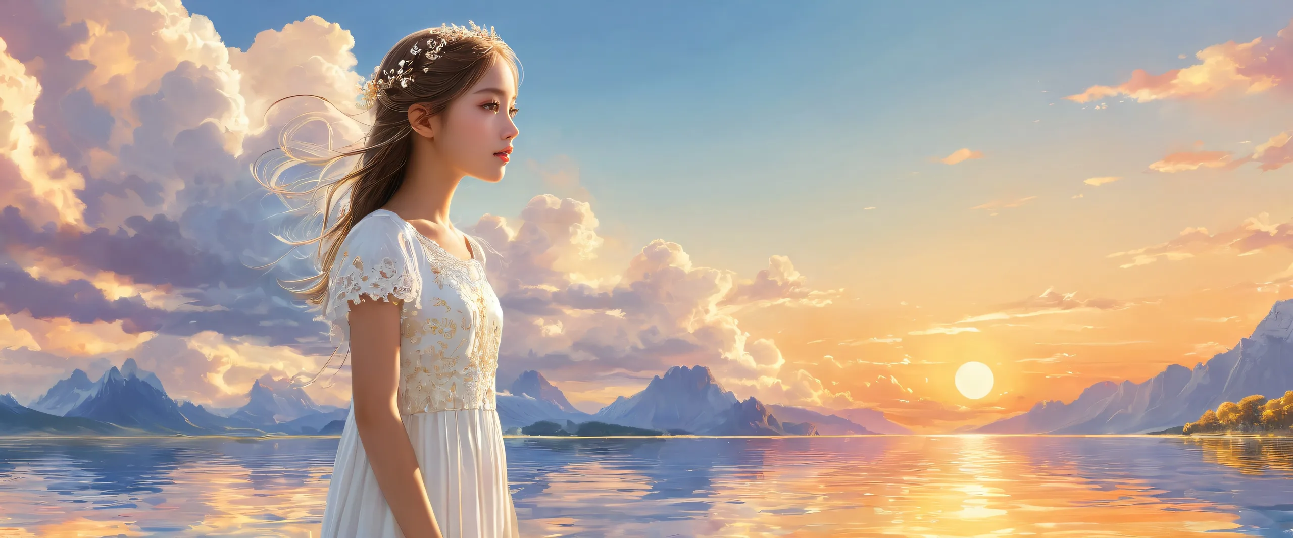 A serene and radiant Girl stands against a perfectly clean vast pure void, with extreme depth of field on Desktop/PC.