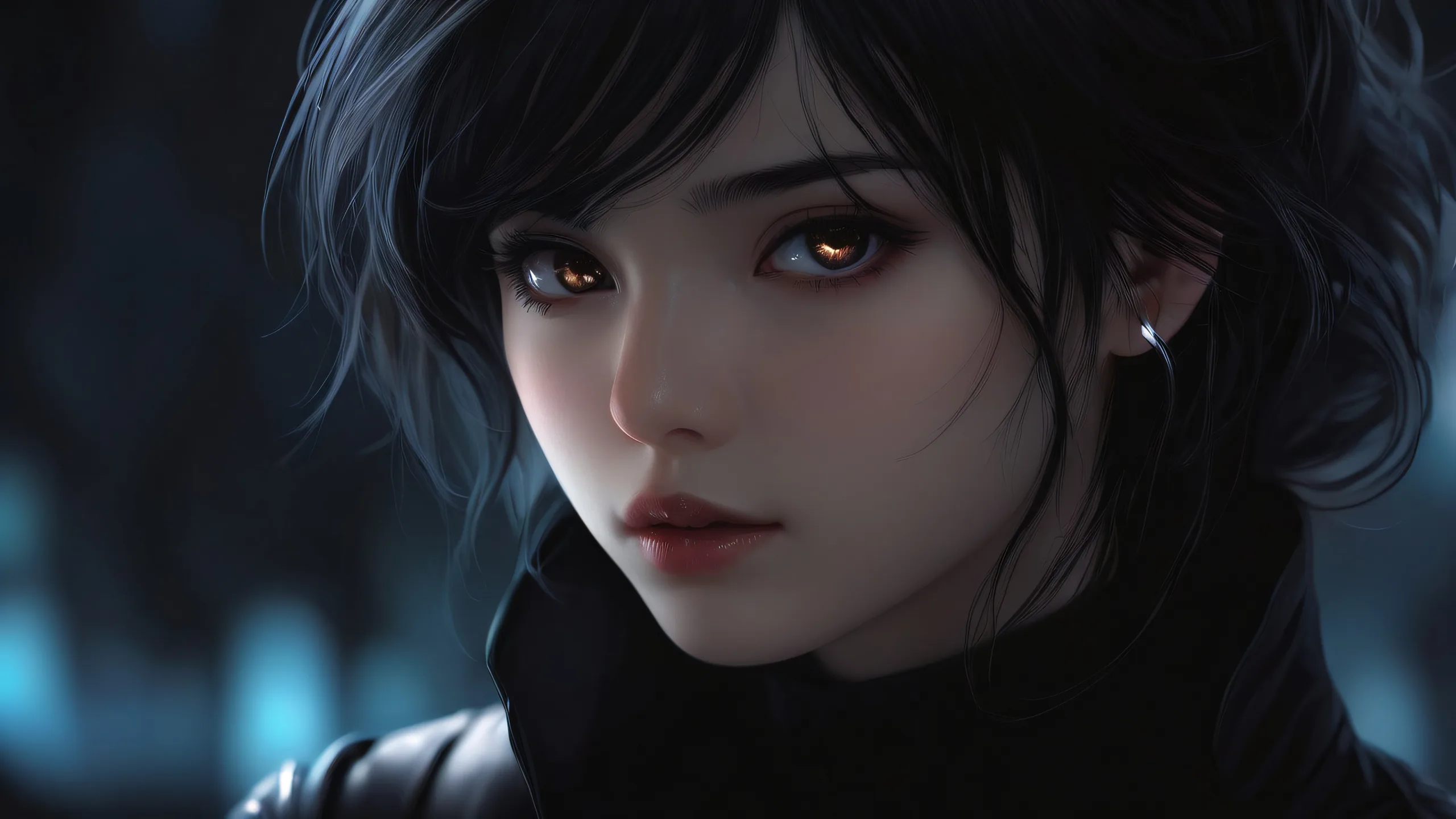 A stunning desktop wallpaper of a girl in a vast pure void, suitable for a Desktop/PC.