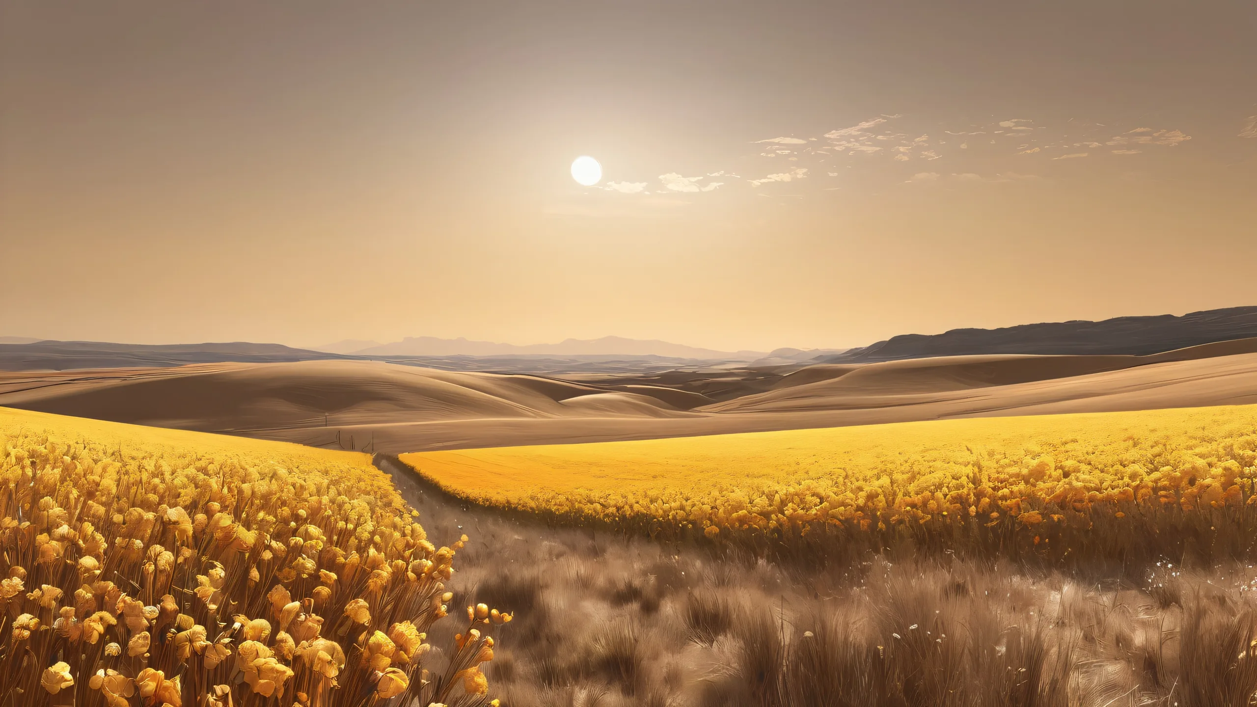 Stunning Ethereal Void Landscape Wallpaper A stunning desktop wallpaper of a desolate field on a pale sepia-toned sky, suitable for your Desktop/PC.