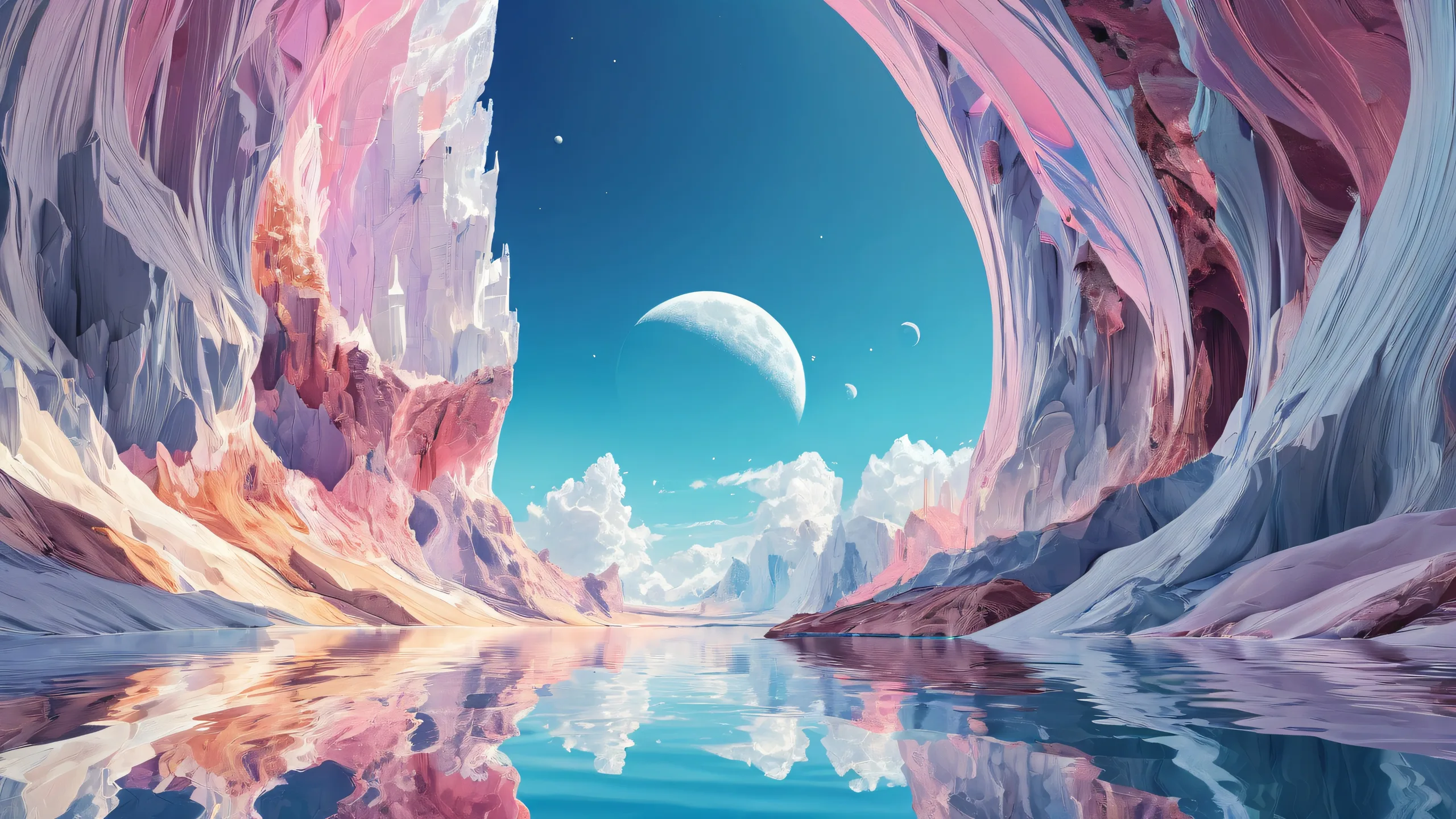 Centered pure void desktop wallpaper with brilliant colors and ray traced reflections for Desktop/PC users.