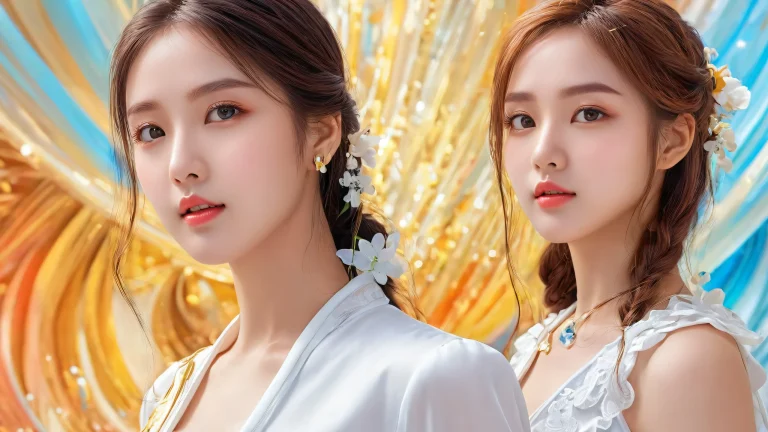 Beautiful desktop wallpaper of The girls in a pristine void environment, perfect for PC or Desktop use.