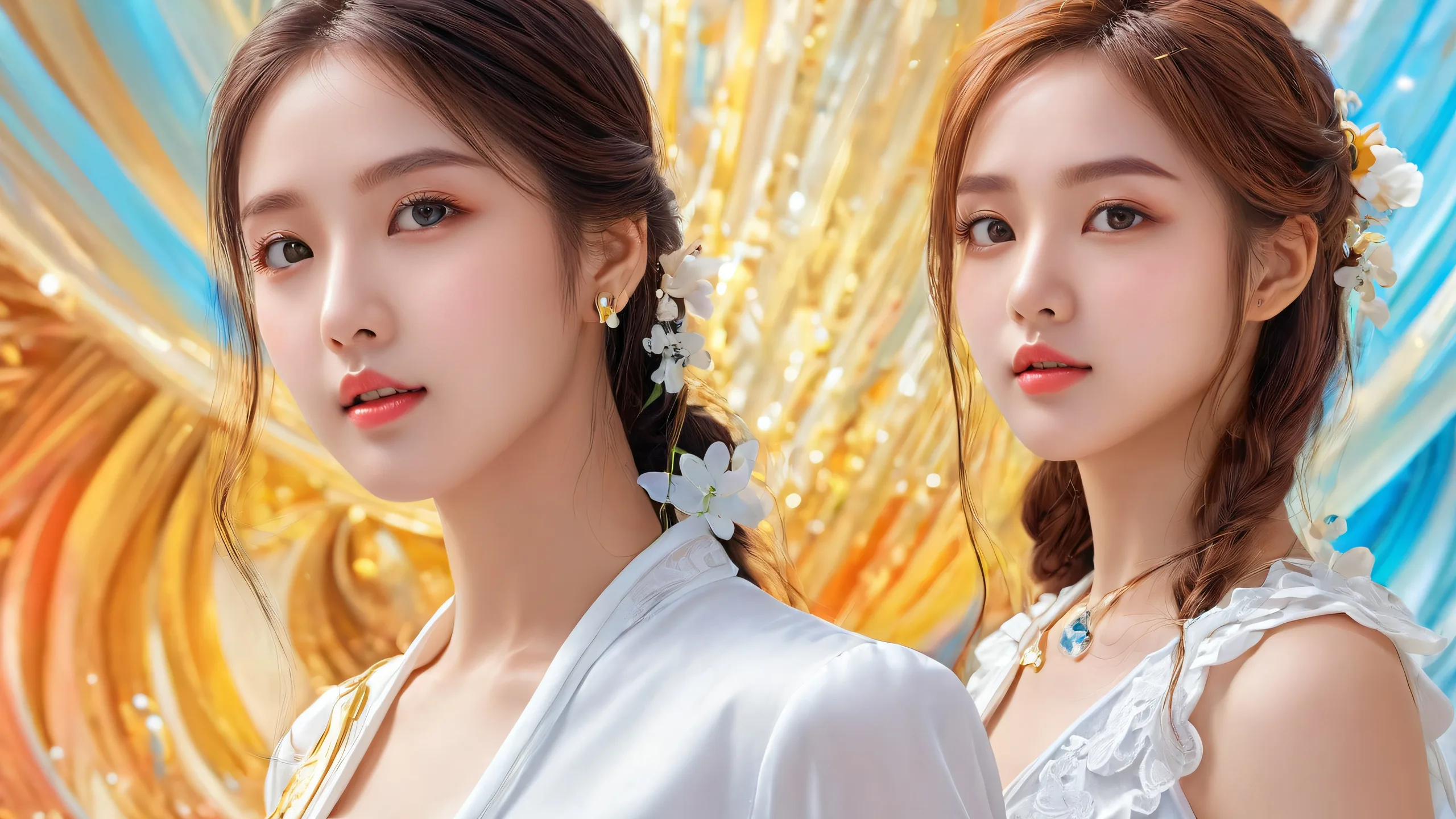 Beautiful desktop wallpaper of The girls in a pristine void environment, perfect for PC or Desktop use.