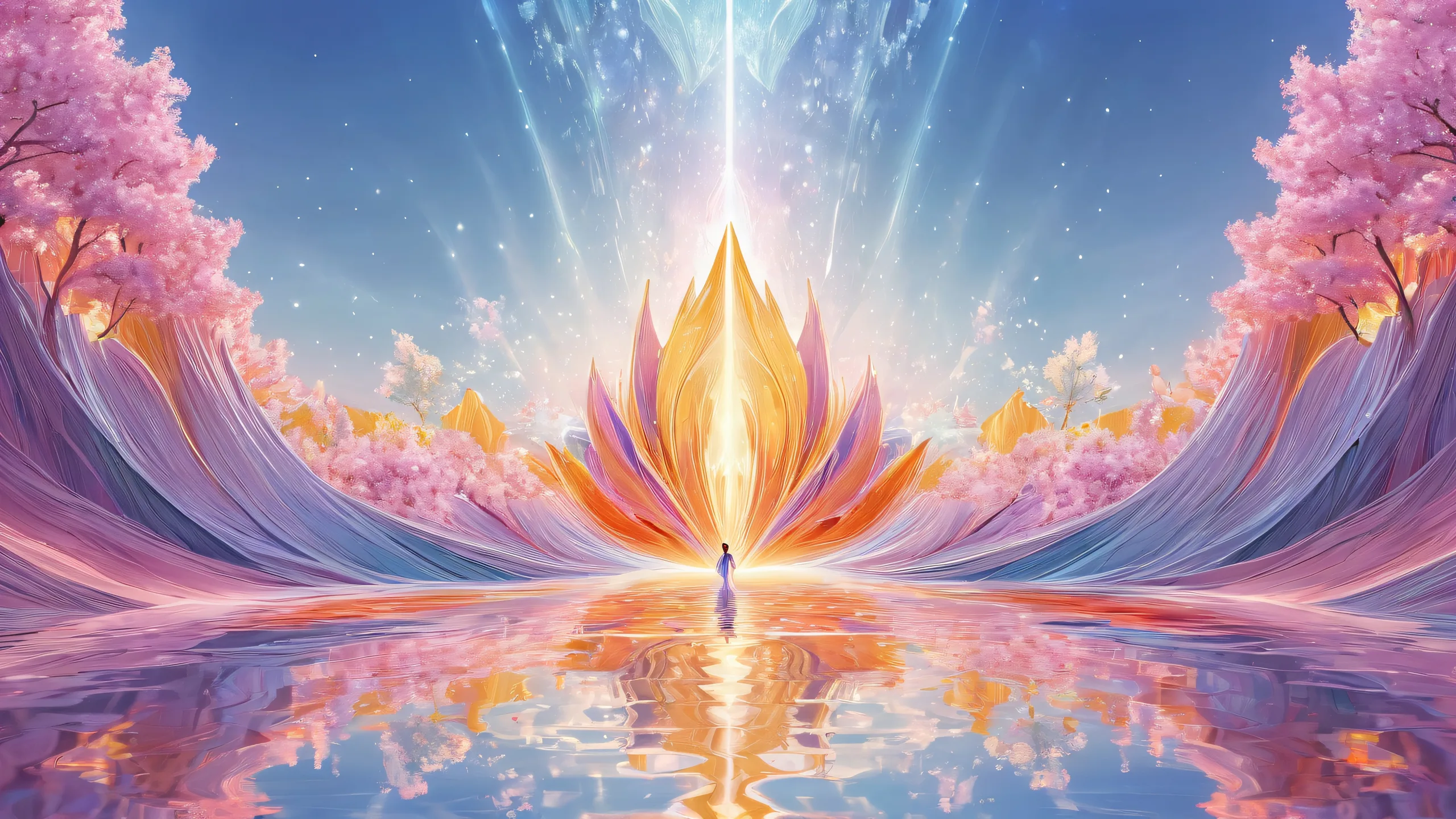 Centered figure amidst a vast, pure void with extreme depth of field on a Desktop/PC