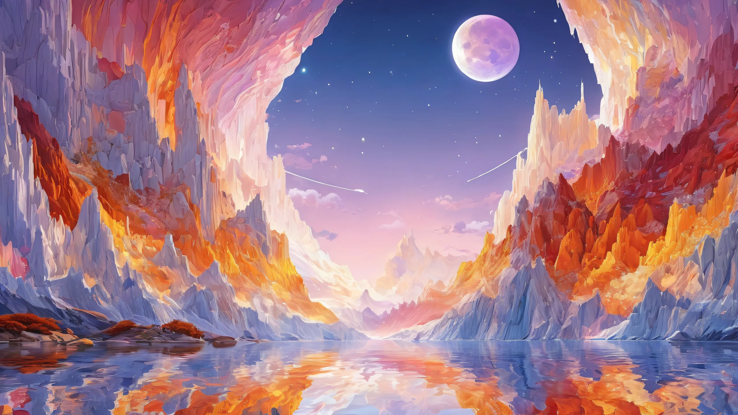 A serene desktop wallpaper of a vast pure void on a Desktop/PC, featuring radiant colors and reflections