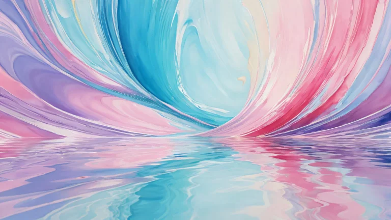 A stunning watercolor-inspired desktop wallpaper featuring a vast, pure void with radiant, brilliant colors and ray traced reflections for a breathtaking display on Desktop/PC.