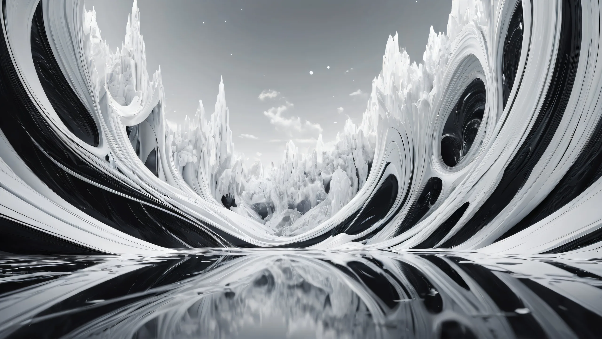 Breathtaking desktop wallpaper of a pristine void with radiant colors and ray-traced reflections for your PC or Desktop.