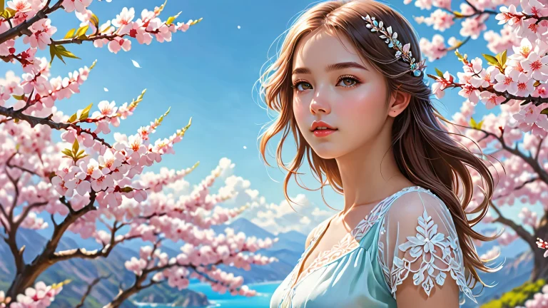 A serene desktop scene featuring a girl surrounded by a vast, pure void on a clean and minimalist background for PC or Desktop use.