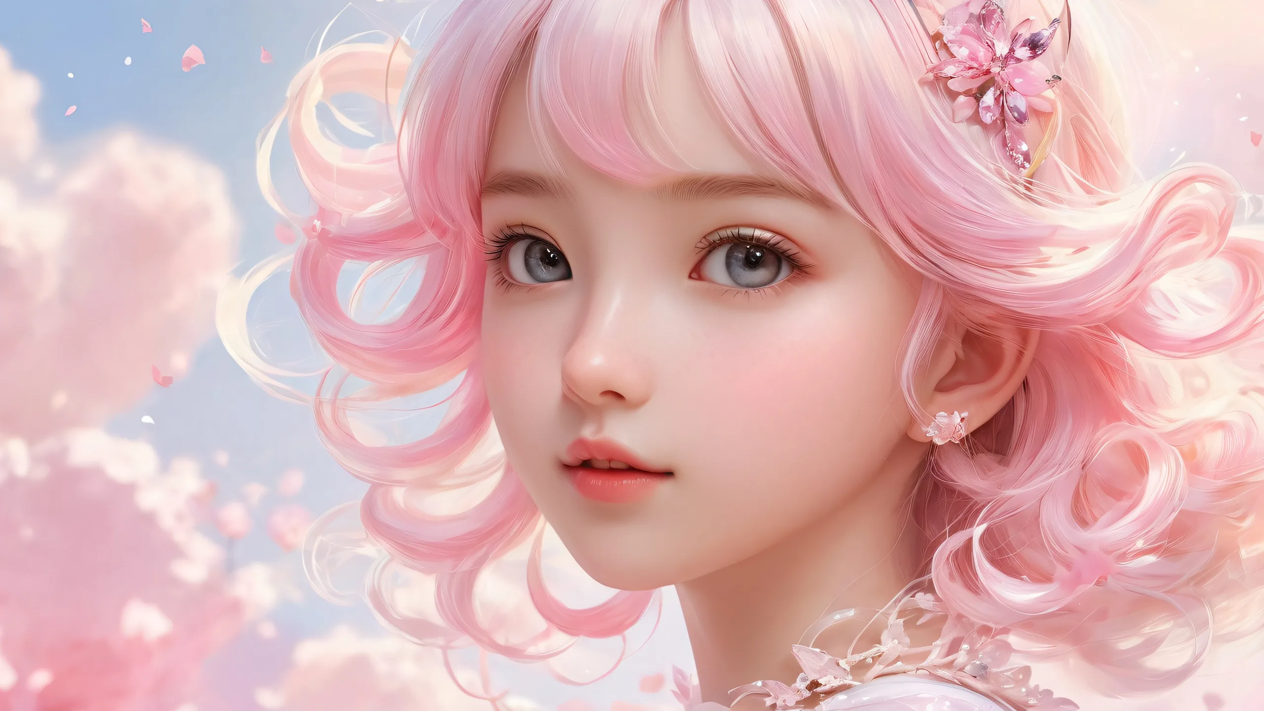 A beautiful desktop background of a girl amidst a vast pure void with subtle gradient effects, perfect for your PC or Desktop.