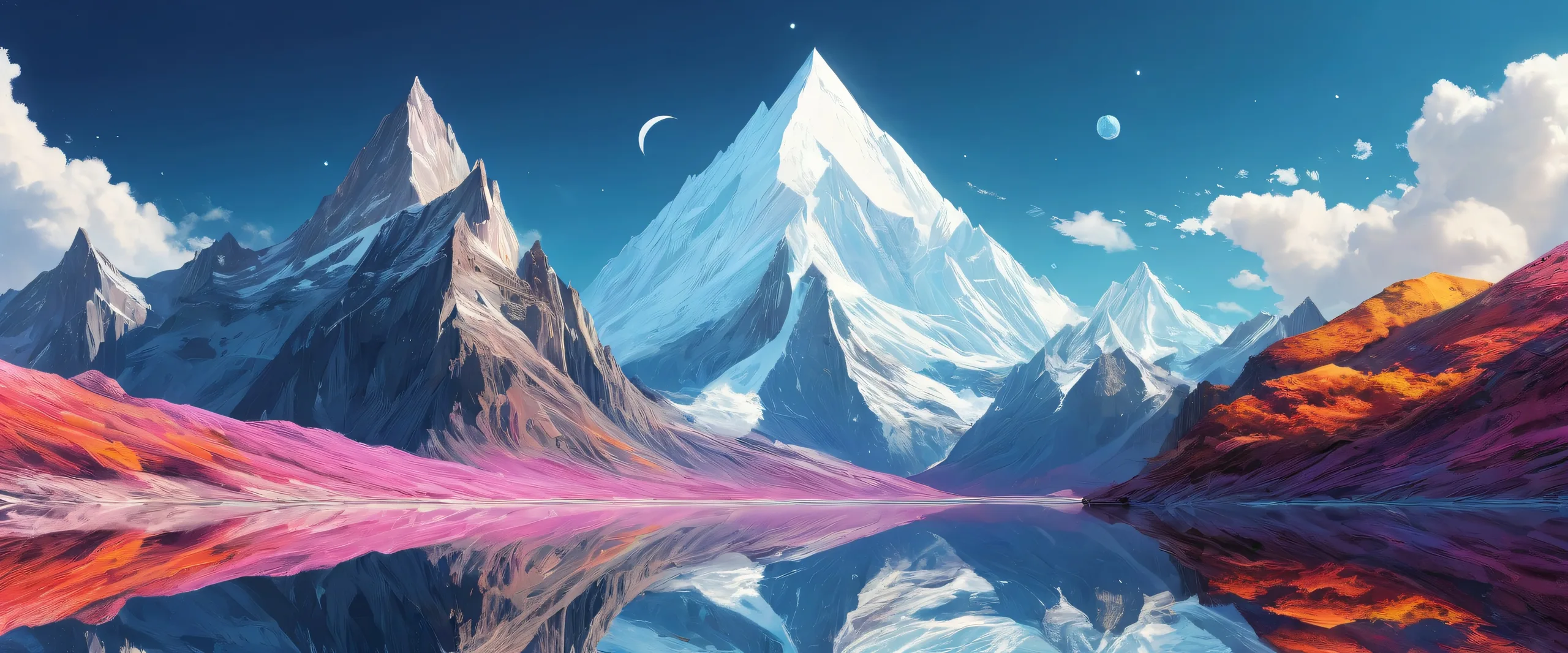 Beautiful Wanderer desktop wallpaper with radiant colors and reflections for PC/ Desktop use.