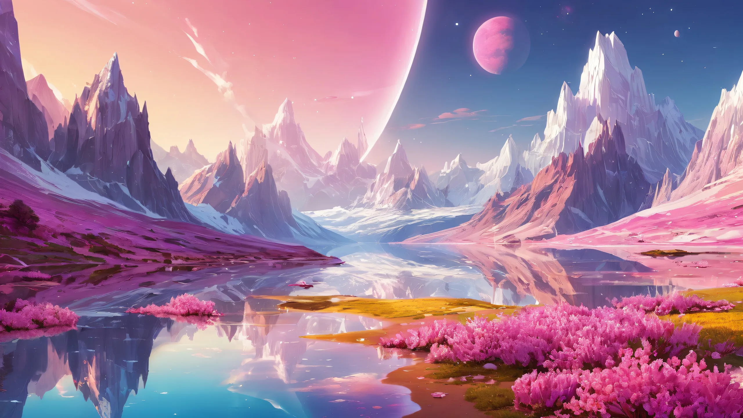 Breathtaking fantasy desktop wallpaper of a vast pure void with radiant light and reflections. Suitable for Desktop/PC.