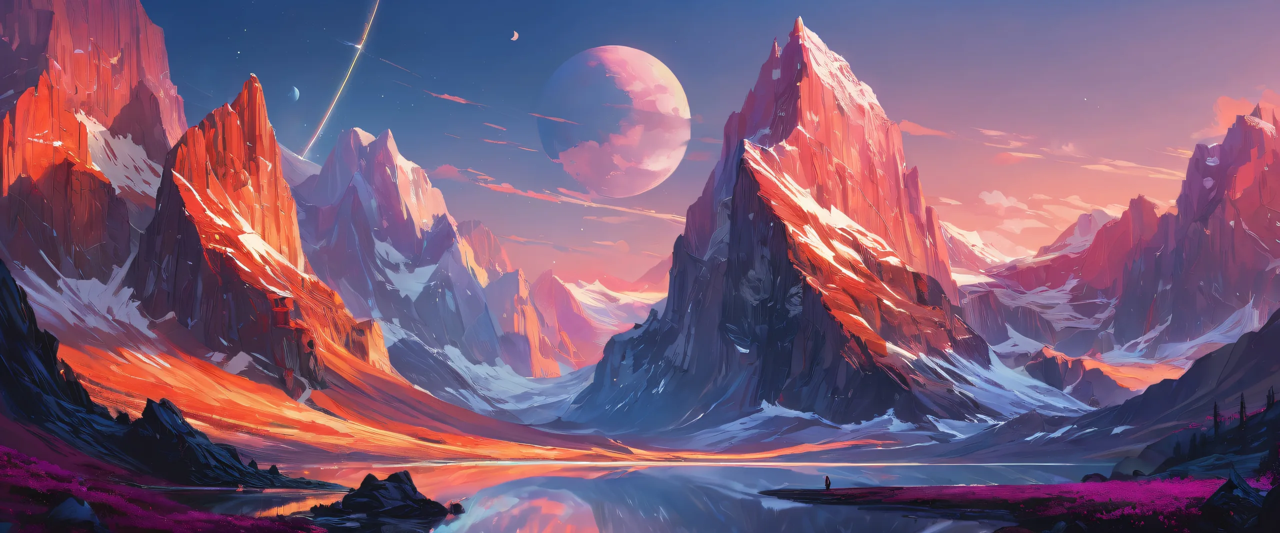 A beautifully crafted desktop background featuring a stunning void landscape with radiant colors and ray-traced reflections for your PC or Desktop.