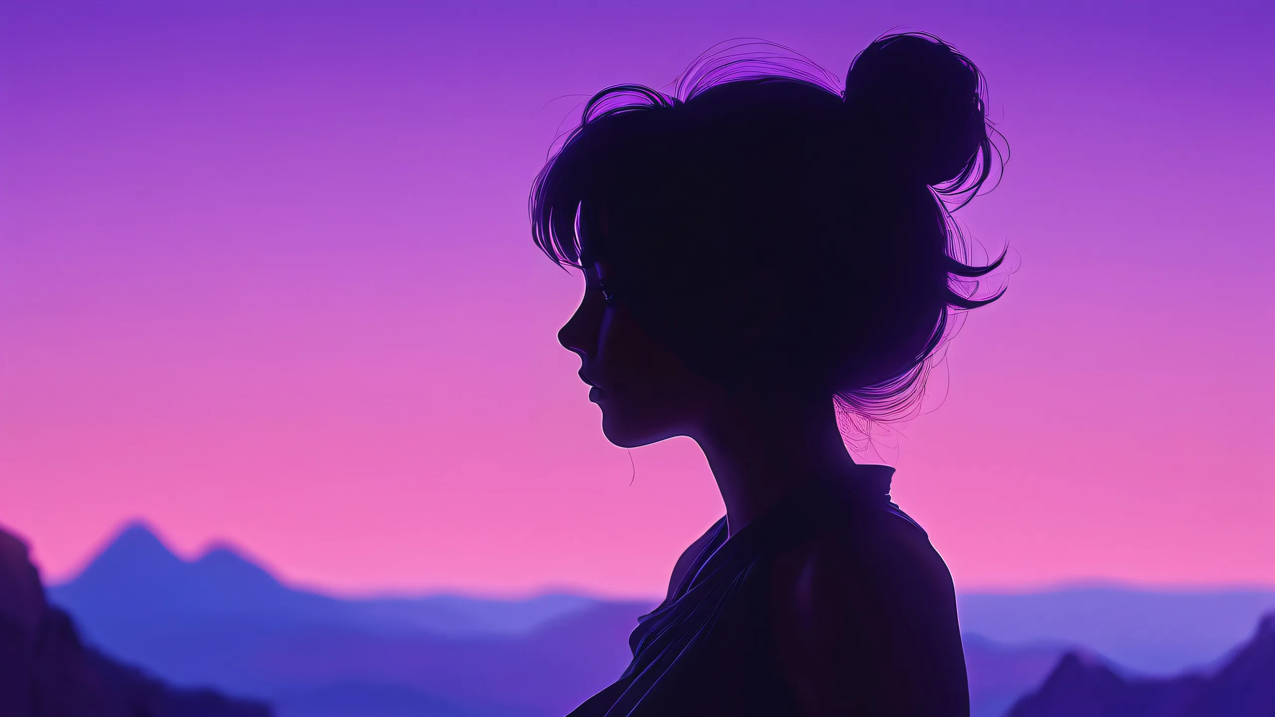 Character silhouette against a vast pure void with deep depth of field and ethereal lighting on a Desktop/PC.