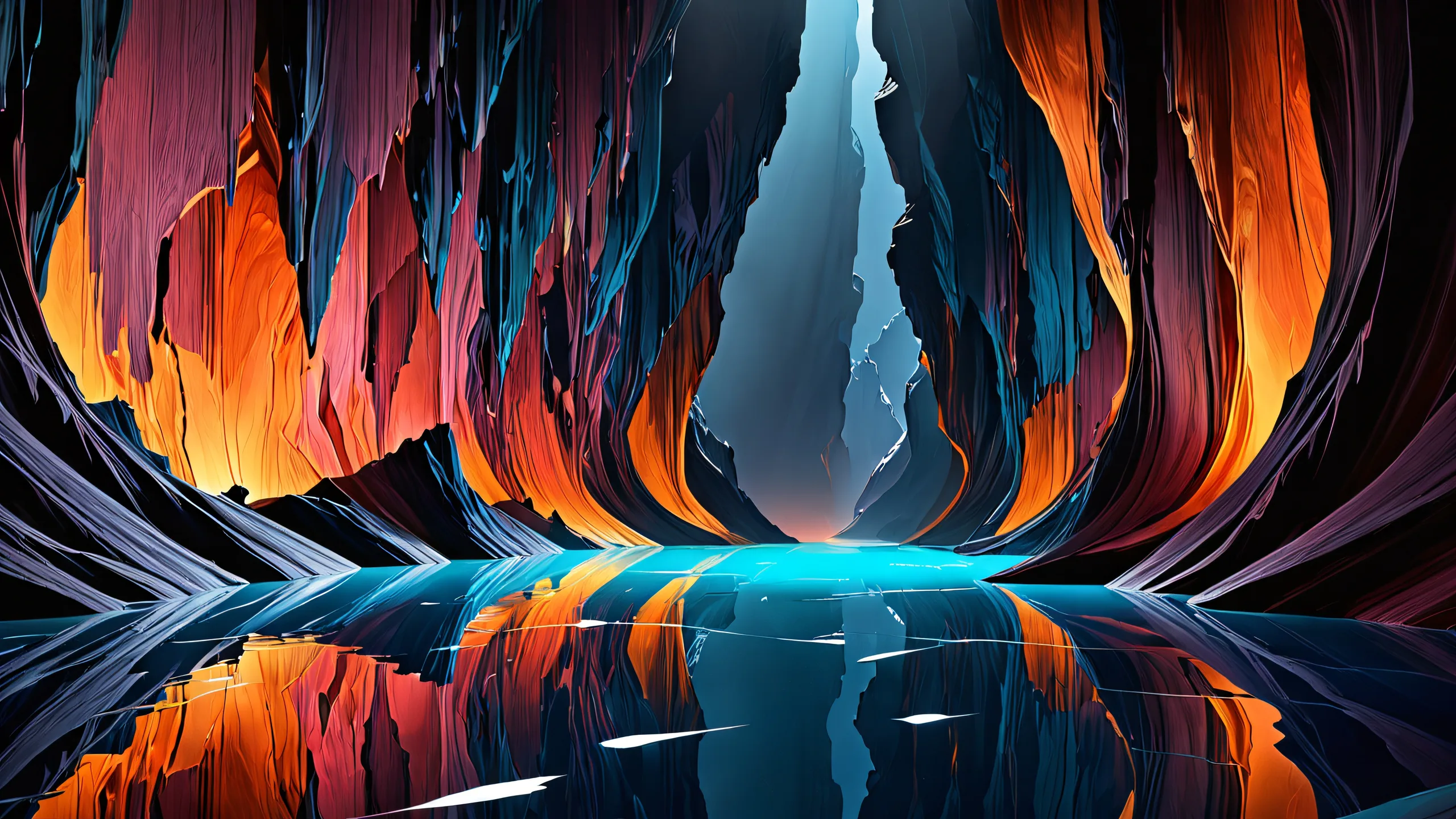 Abstract desktop wallpaper of figures in a vast pure void with soft shadows and radiating light. Suitable for PC or Mac Desktop.