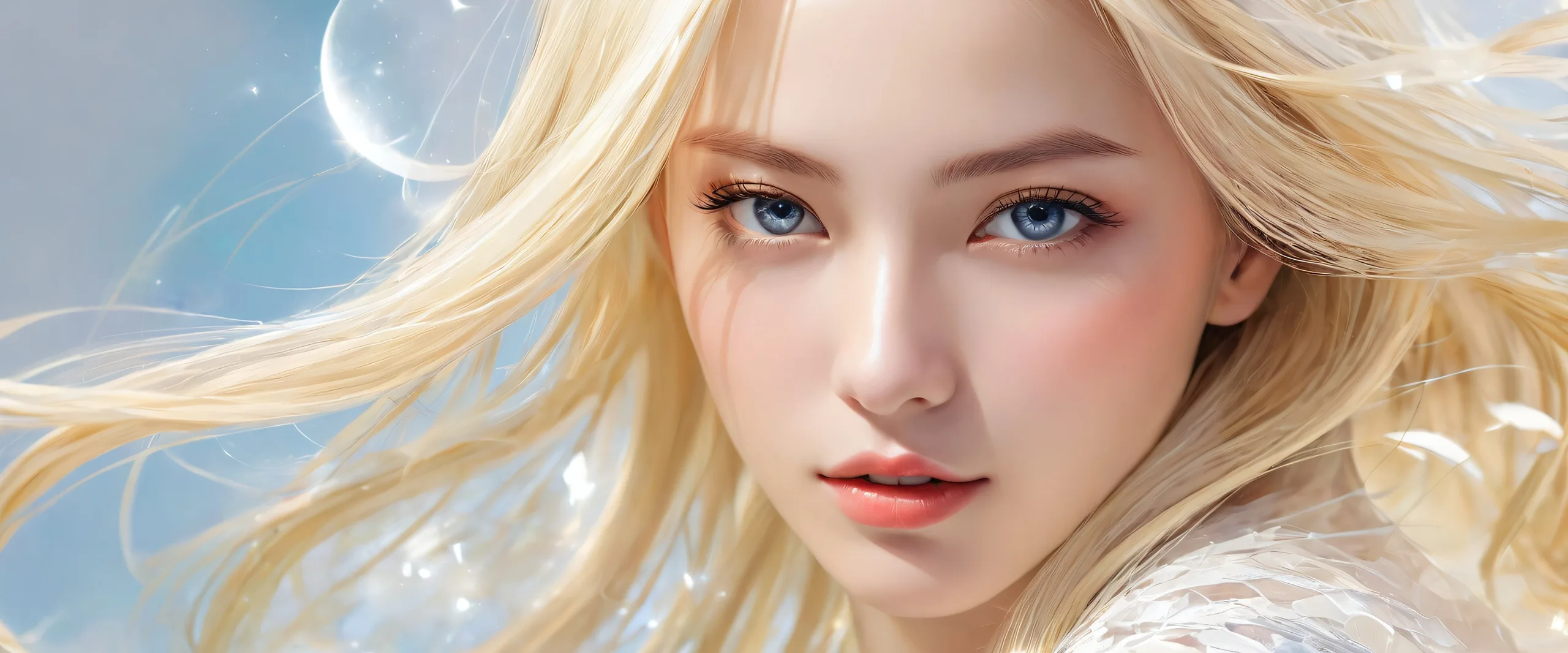 Breathtaking desktop background of a blonde's face in a vast pure void, perfect for PC or Desktop.