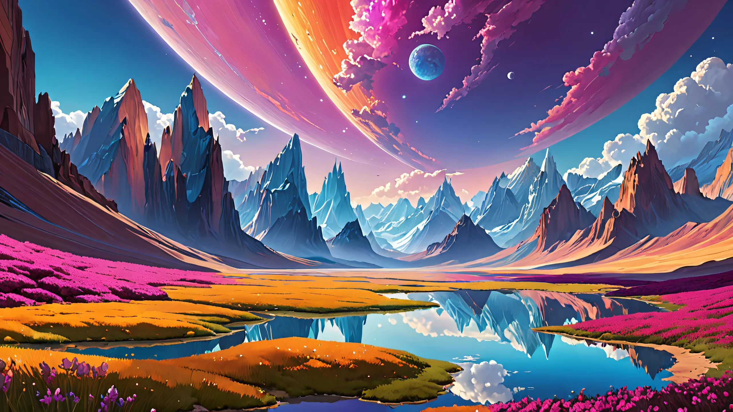 Award-winning digital art of a pure void desktop scene with brilliant colors and ray-traced reflections for Desktop/PC.