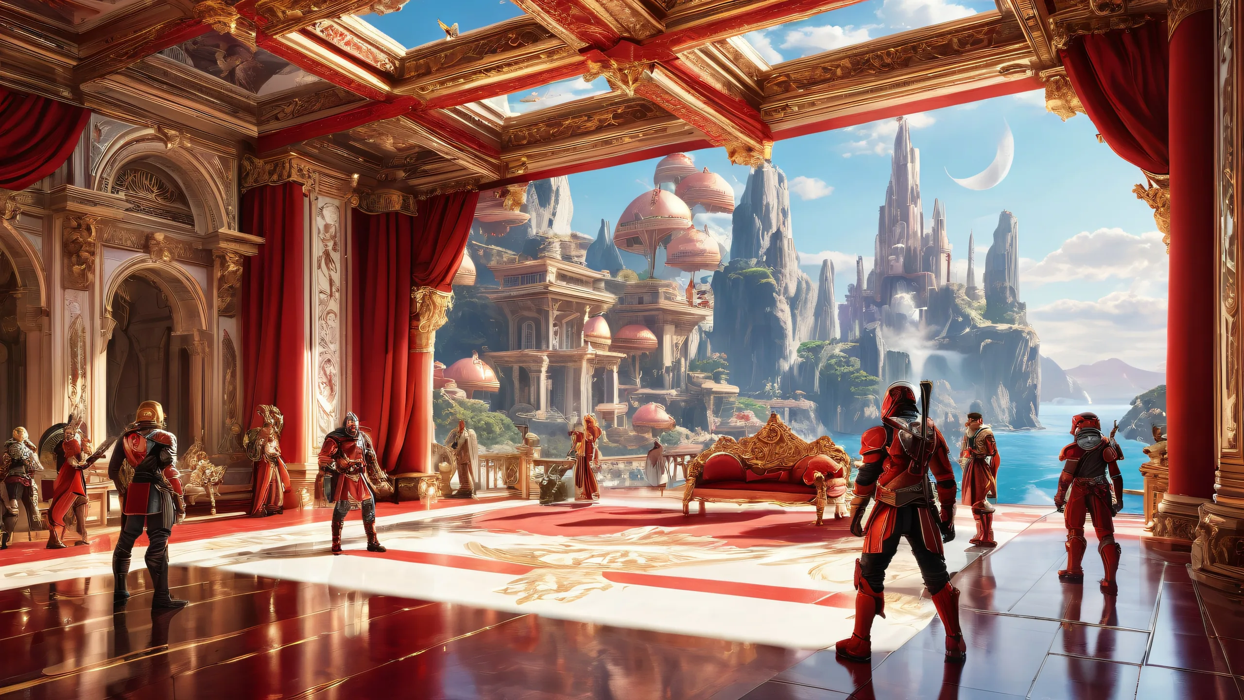 Breathtaking desktop wallpaper featuring video game characters in a pure void with ethereal lighting and radiant colors, suitable for PC or Desktop.