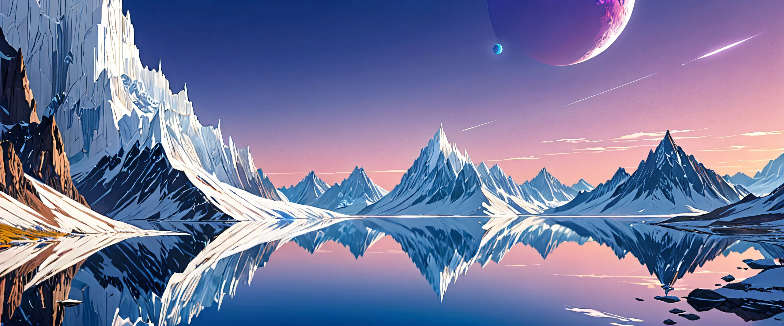 A serene and majestic desktop wallpaper featuring a centered vast pure void on a 21:9 ultrawide panoramic aspect ratio, ideal for PC or Desktop use.