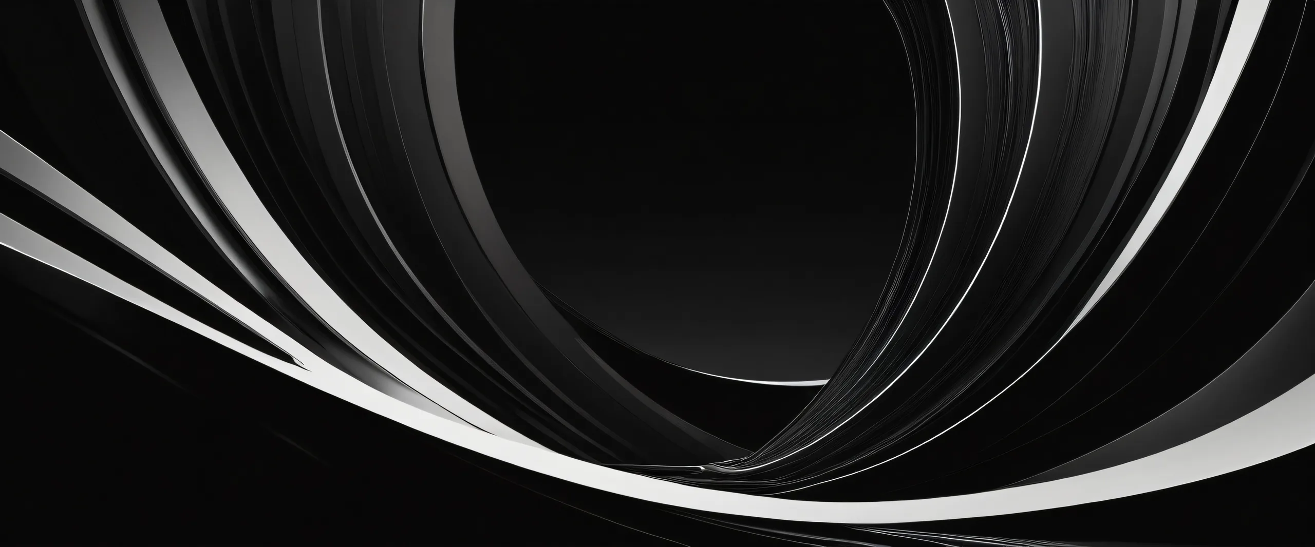 A stunning monochrome desktop wallpaper of a centered void on a dark mode background for PC and Mac Desktops.