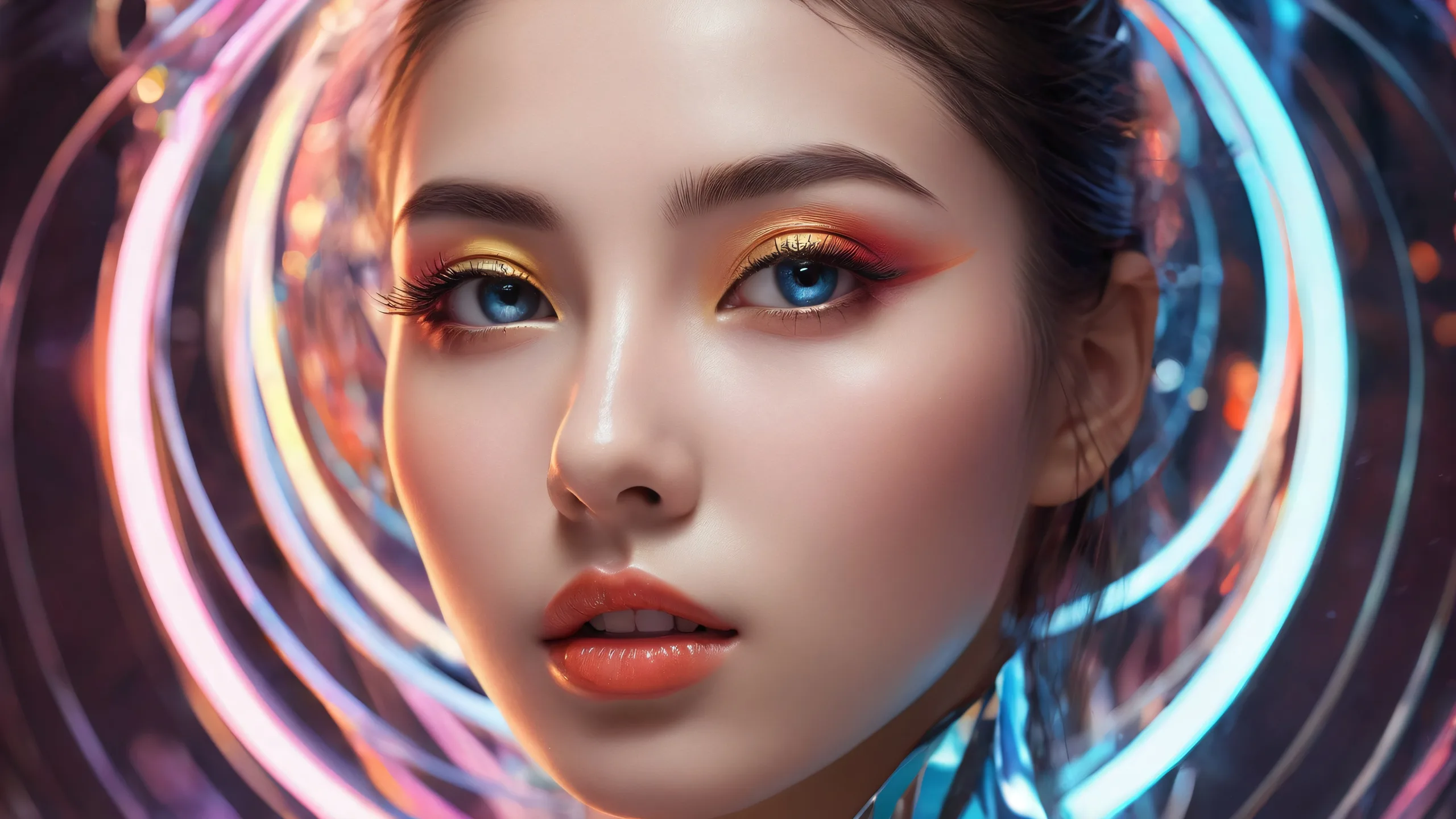 Breathtaking desktop background of portraits in a dark, pure void with extreme depth and ethereal lighting.