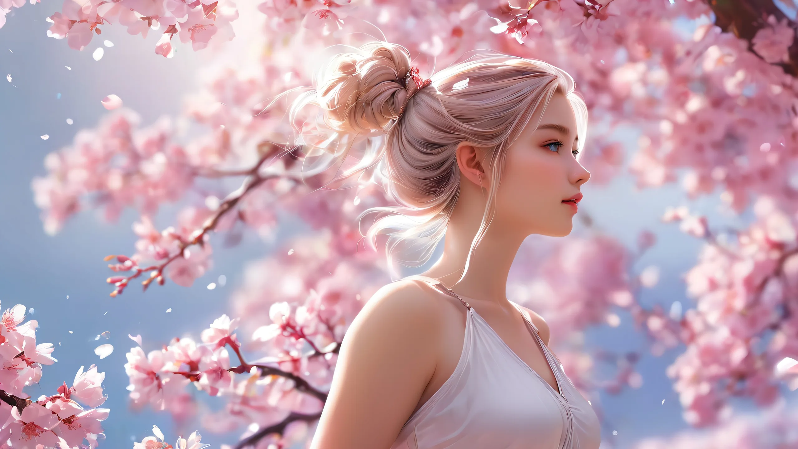 A desktop wallpaper featuring a girl in a vast pure void with radiant lighting and stunning visual impact for PC Desktop use.