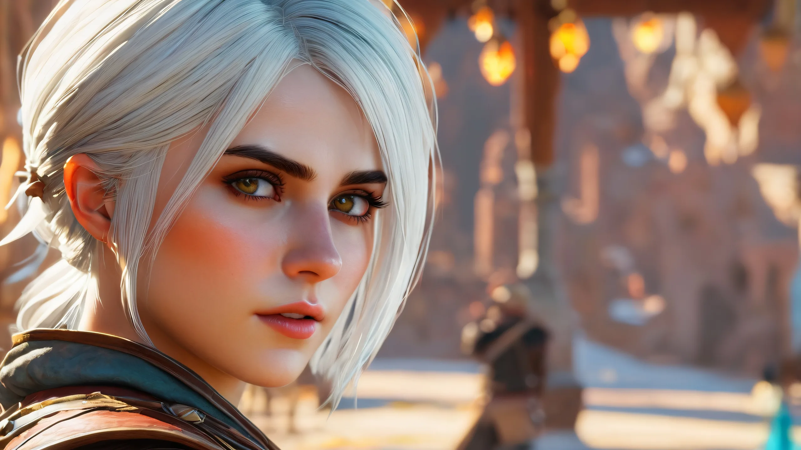 A stunning desktop image of Ciri set against a perfectly clean vast pure void with extreme depth of field, ideal for desktop/pc wallpapers.