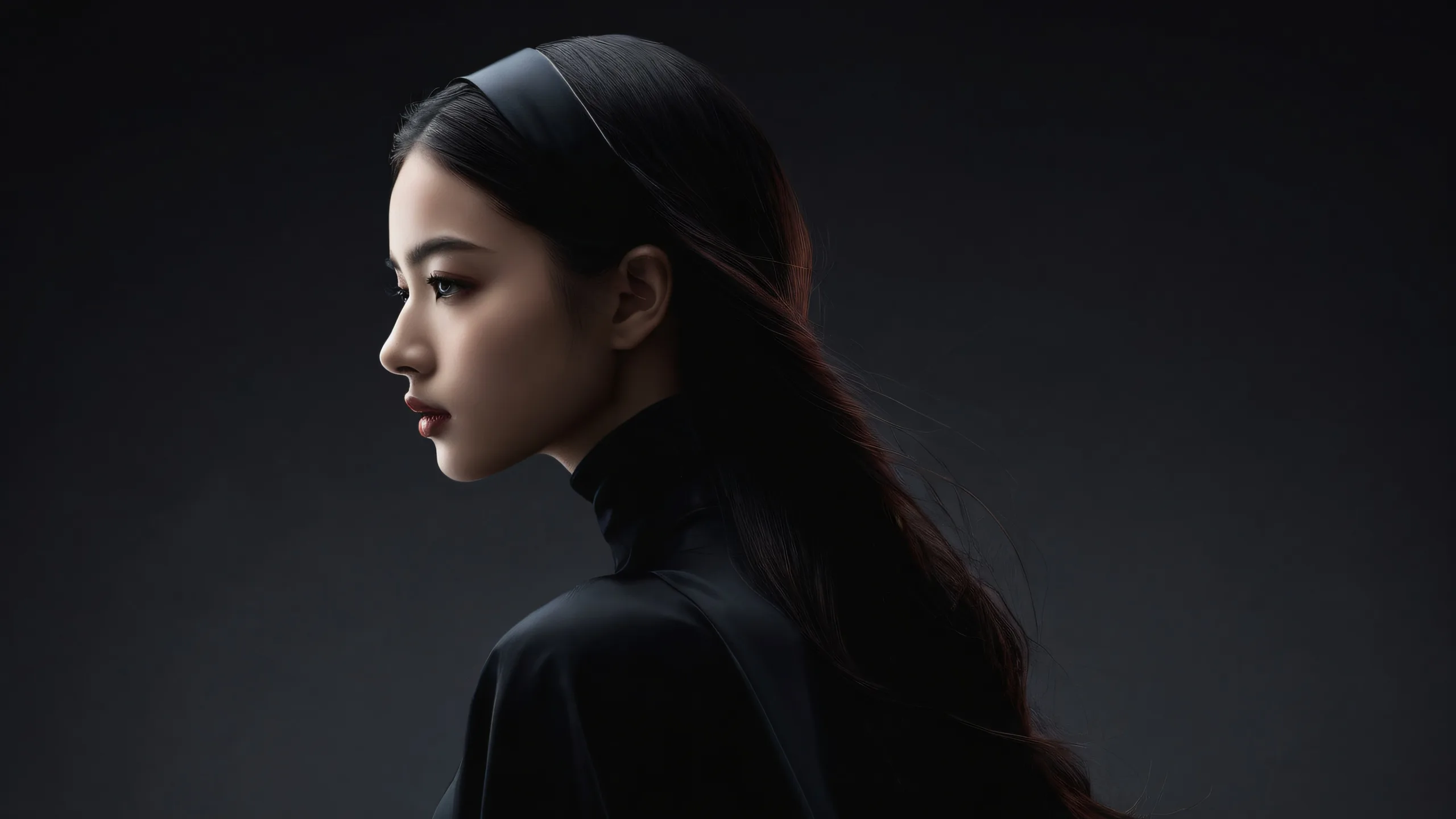 A beautiful digital artwork of a lone girl standing in front of a vast, pure void, perfect for desktop/pc backgrounds.